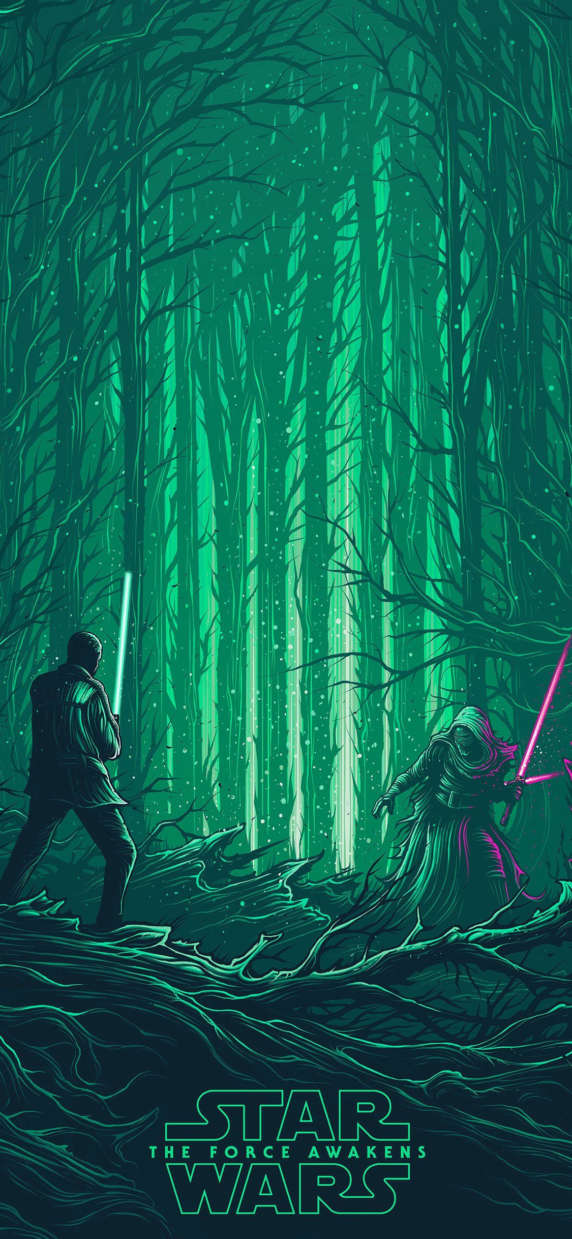 Star Wars duello spade laser foresta, 1125x2436 Full HD Verticale, Smartphone