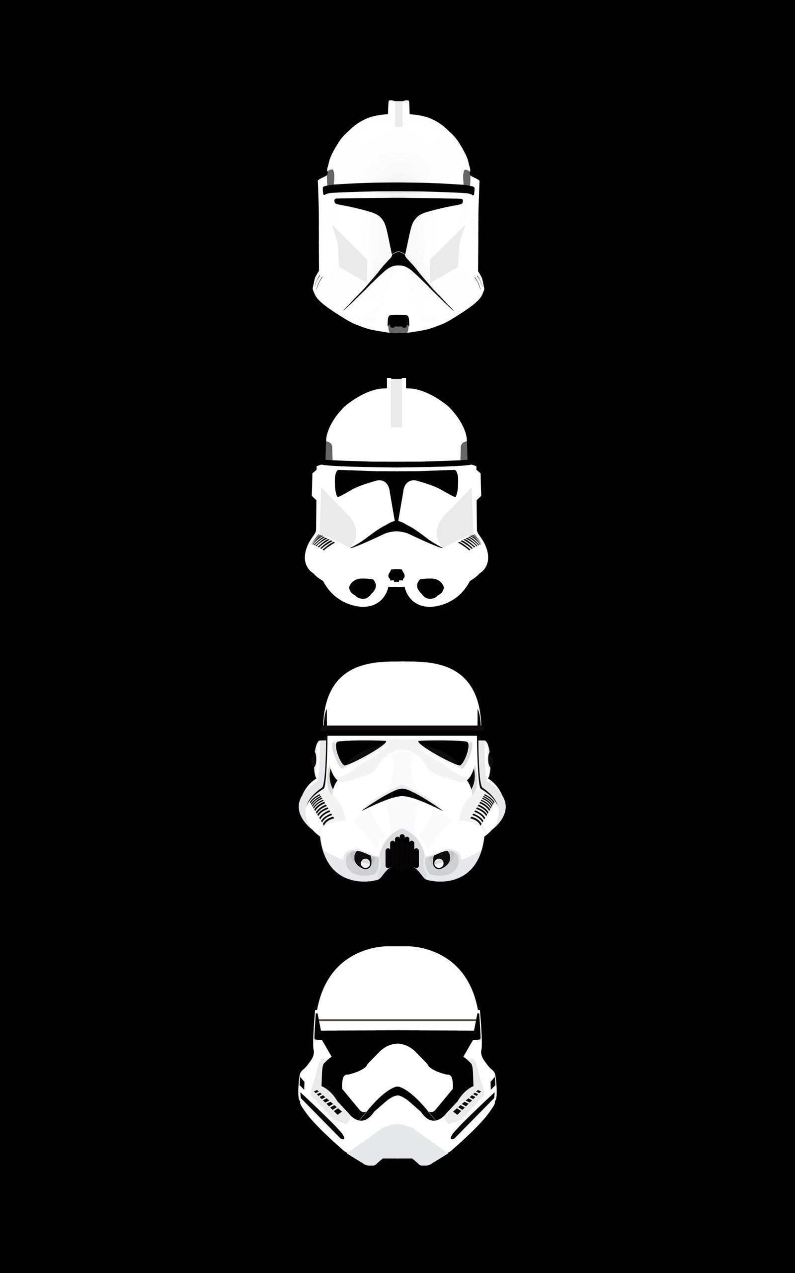 Elmetti Star Wars minimalisti bianco/nero, saga fantascientifica, 1600x2560 Verticale, iPhone Plus