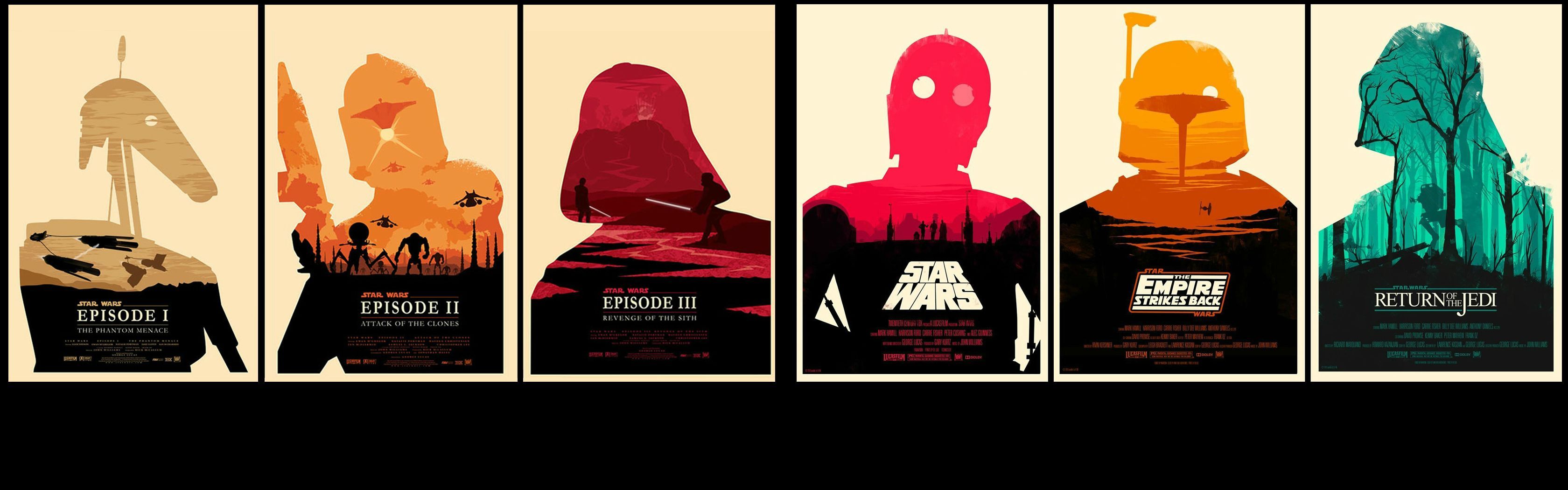 Poster minimalisti Star Wars colorati, 3360x1050 Panoramico, Dual Screen