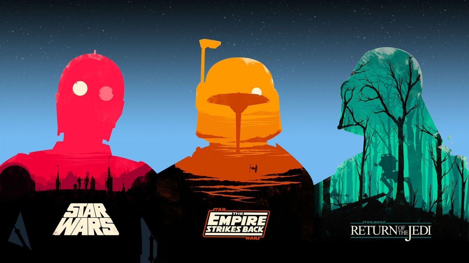 Silhouette minimaliste personaggi Star Wars, 1920x1080 Full HD 1080p, PC