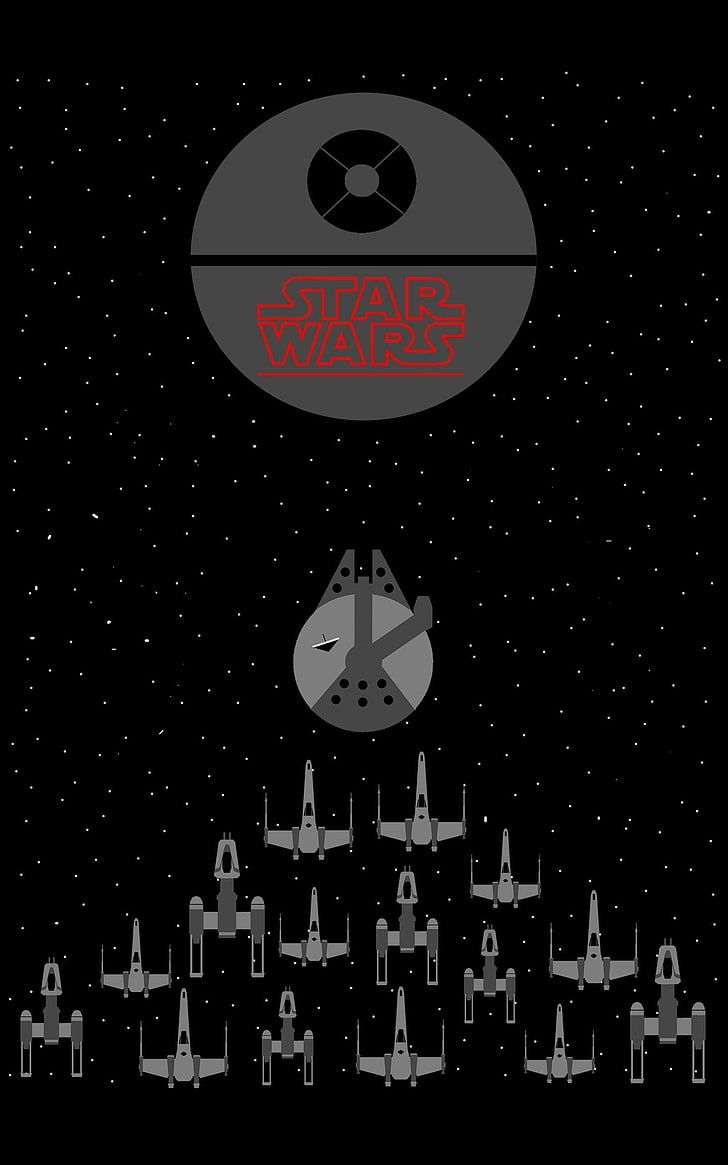 Death Star X-wing minimalista spazio, 728x1165 Verticale, iPhone Plus