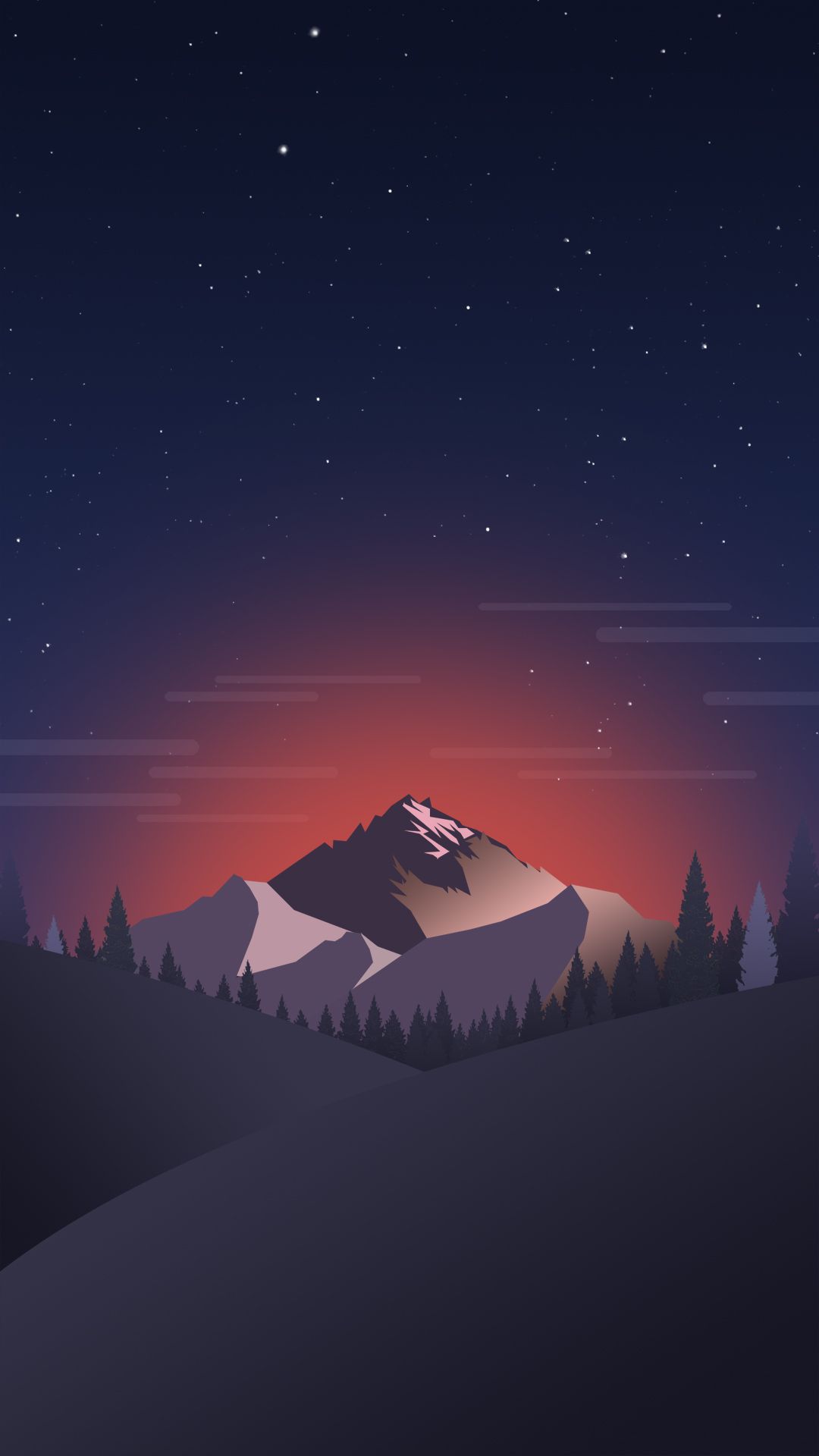 Paesaggio montano stilizzato notturno, 1080x1920 Full HD Verticale, iPhone Pro