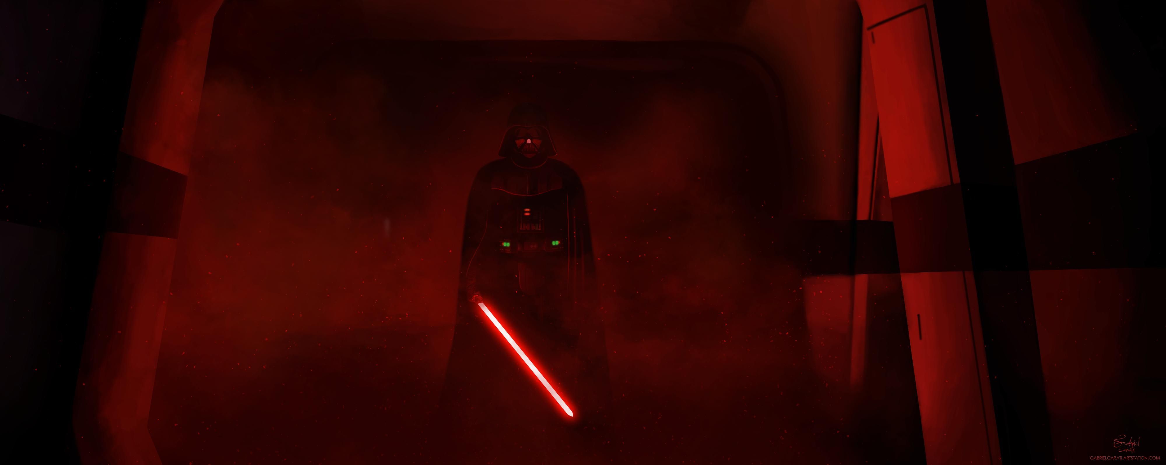 Darth Vader spada laser rossa, 4000x1598 Panoramico, Dual Screen