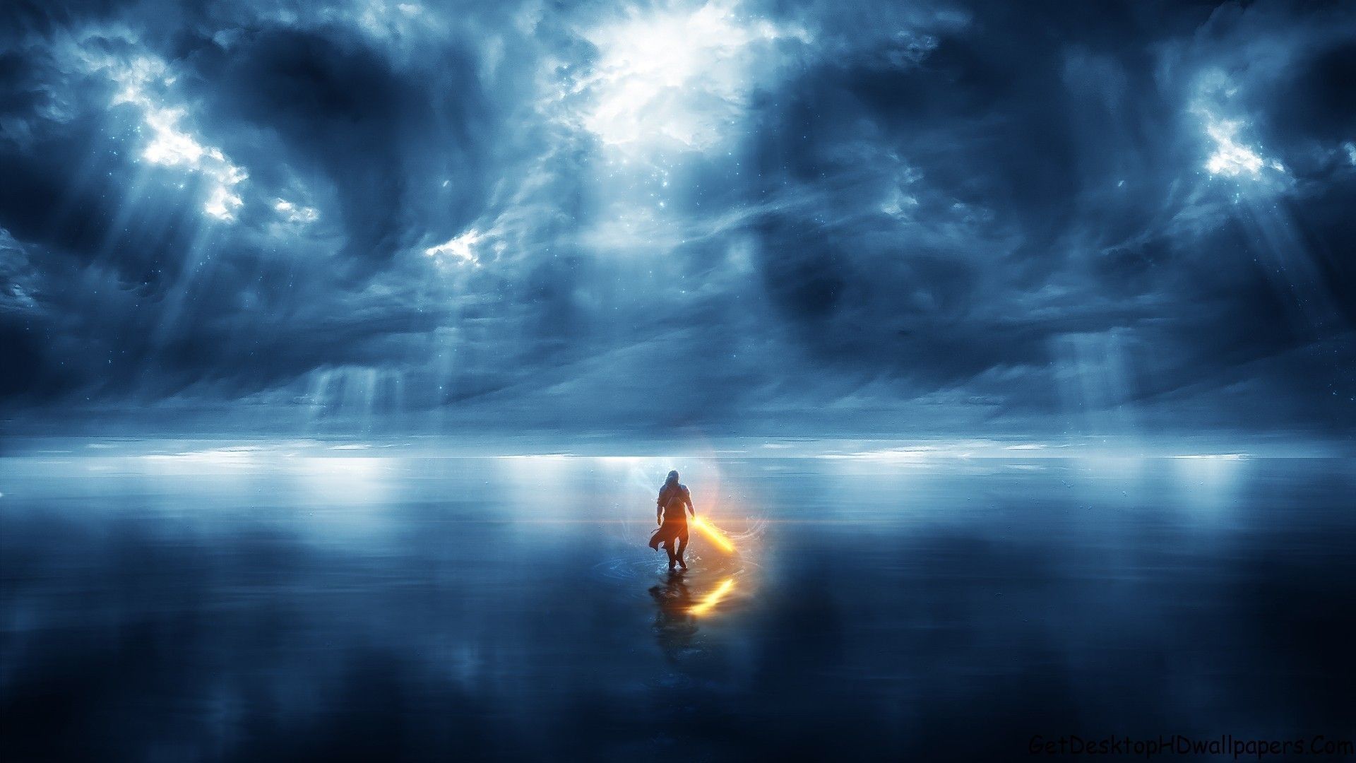 Guerriero solitario mare blu, 1920x1080 Full HD, Desktop