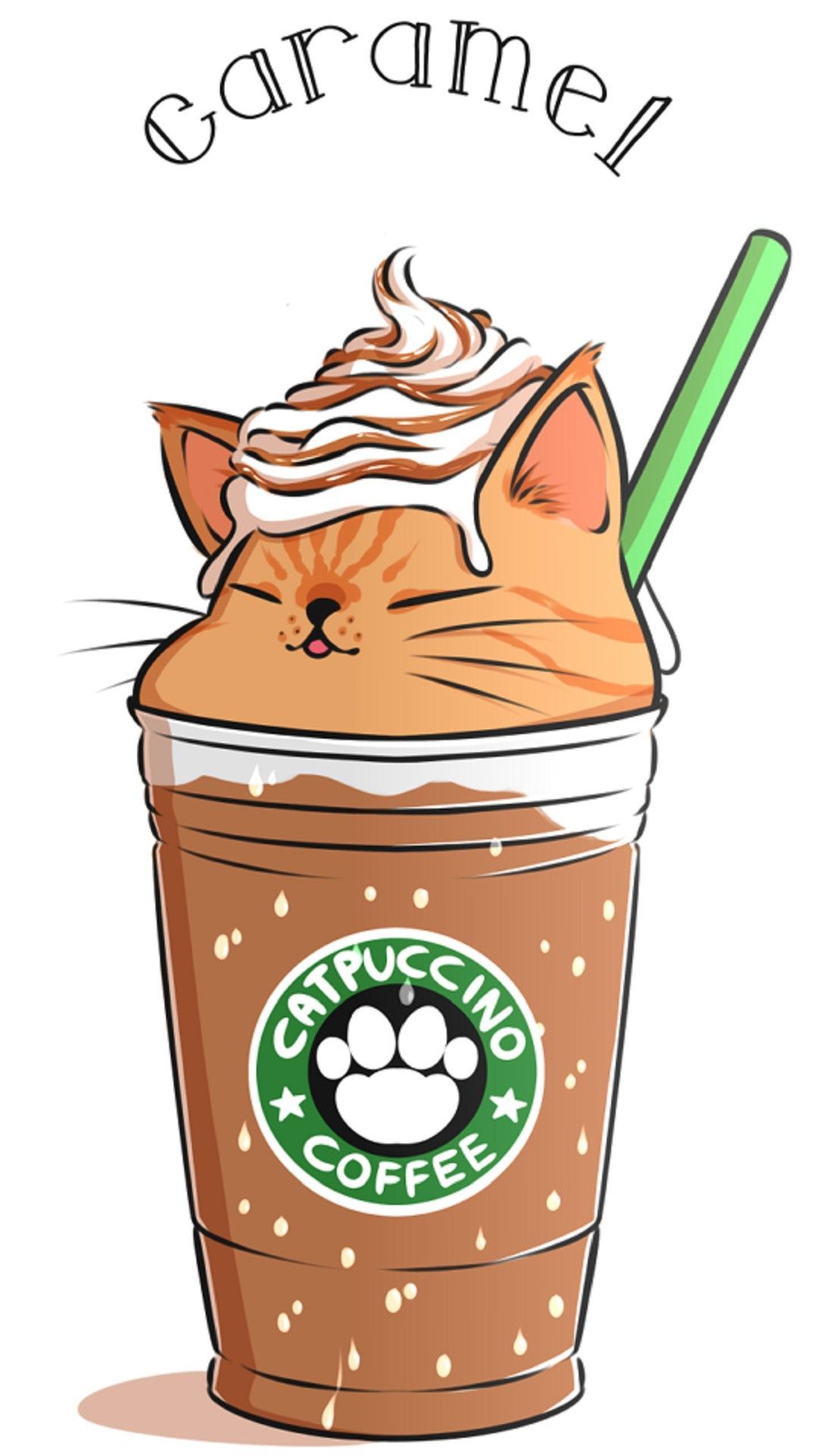 Gatto cartoon bevanda caramel, 1080x1920 Verticale, Mobile