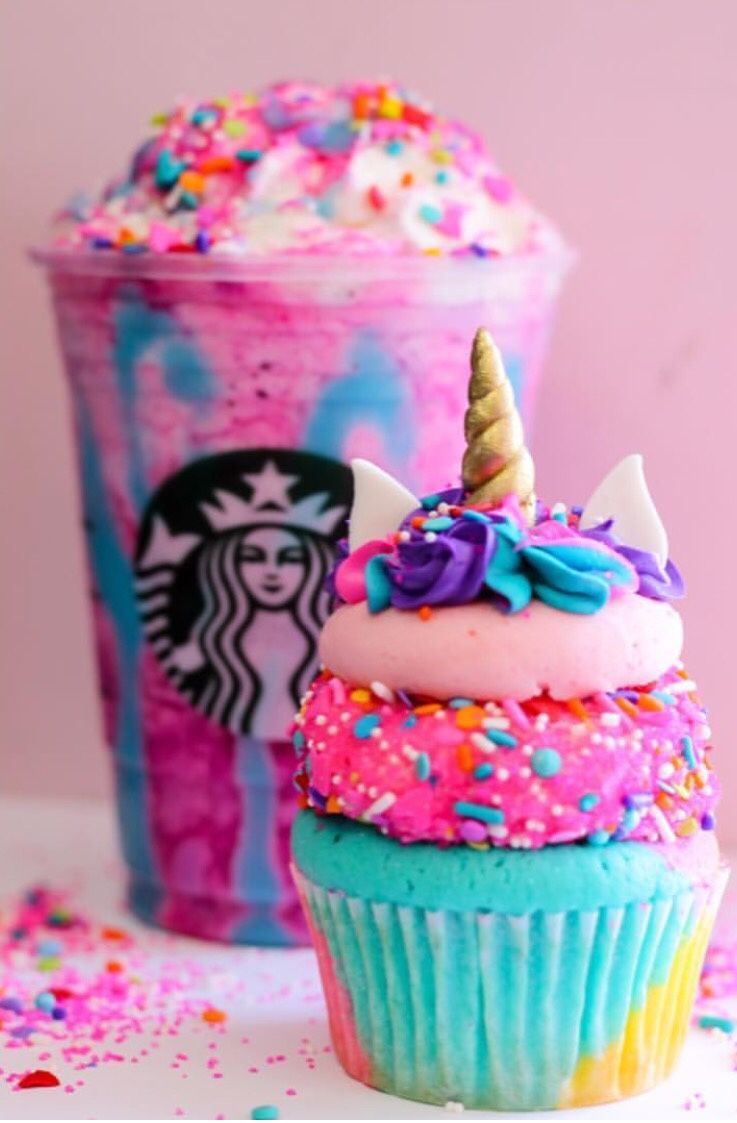 Frappuccino Starbucks e cupcake unicorno, bevanda ghiacciata, 737x1123 Full HD Verticale, Smartphone