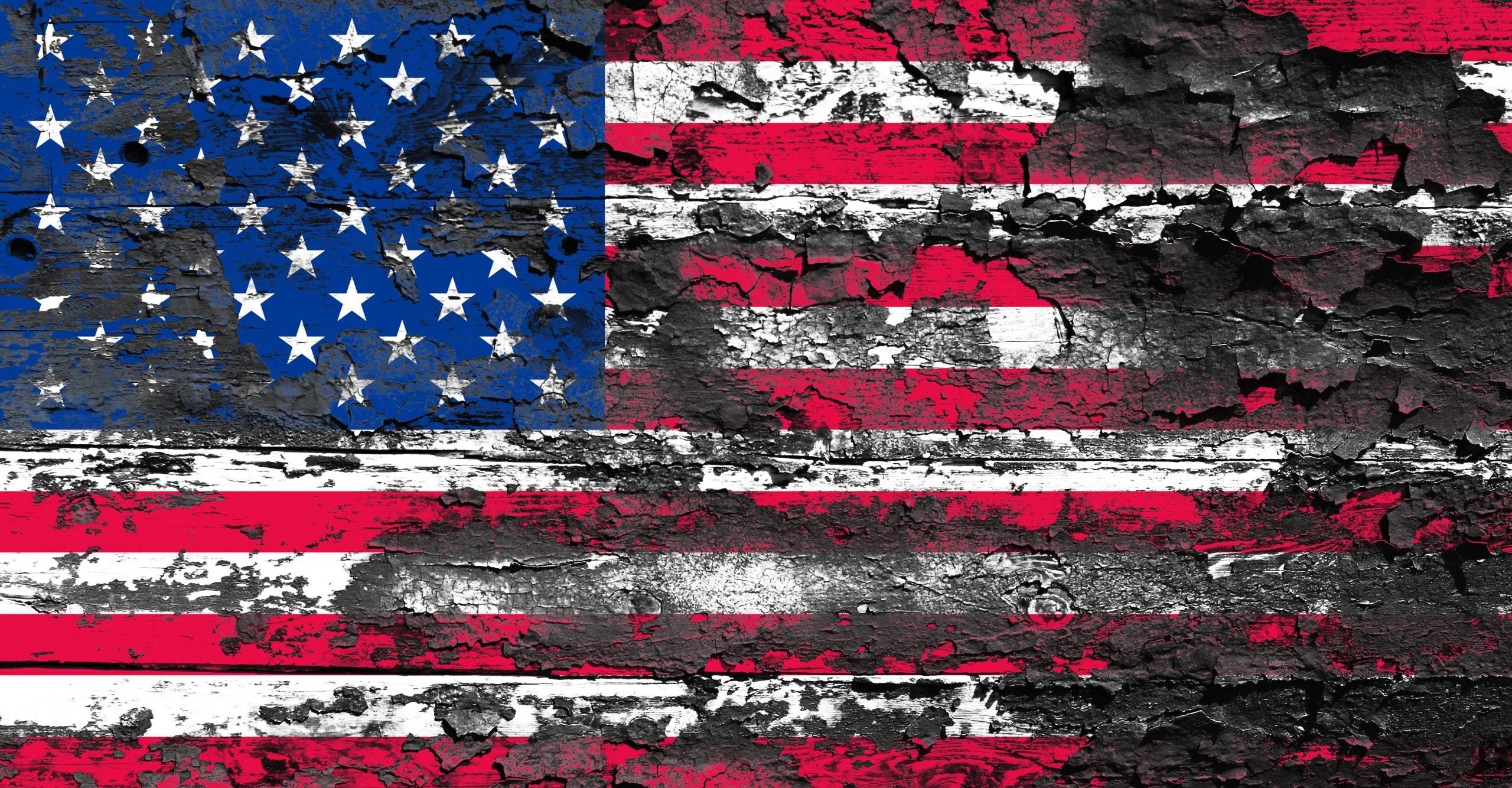 Bandiera USA su muro scrostato, 2560x1334 2K QHD, PC