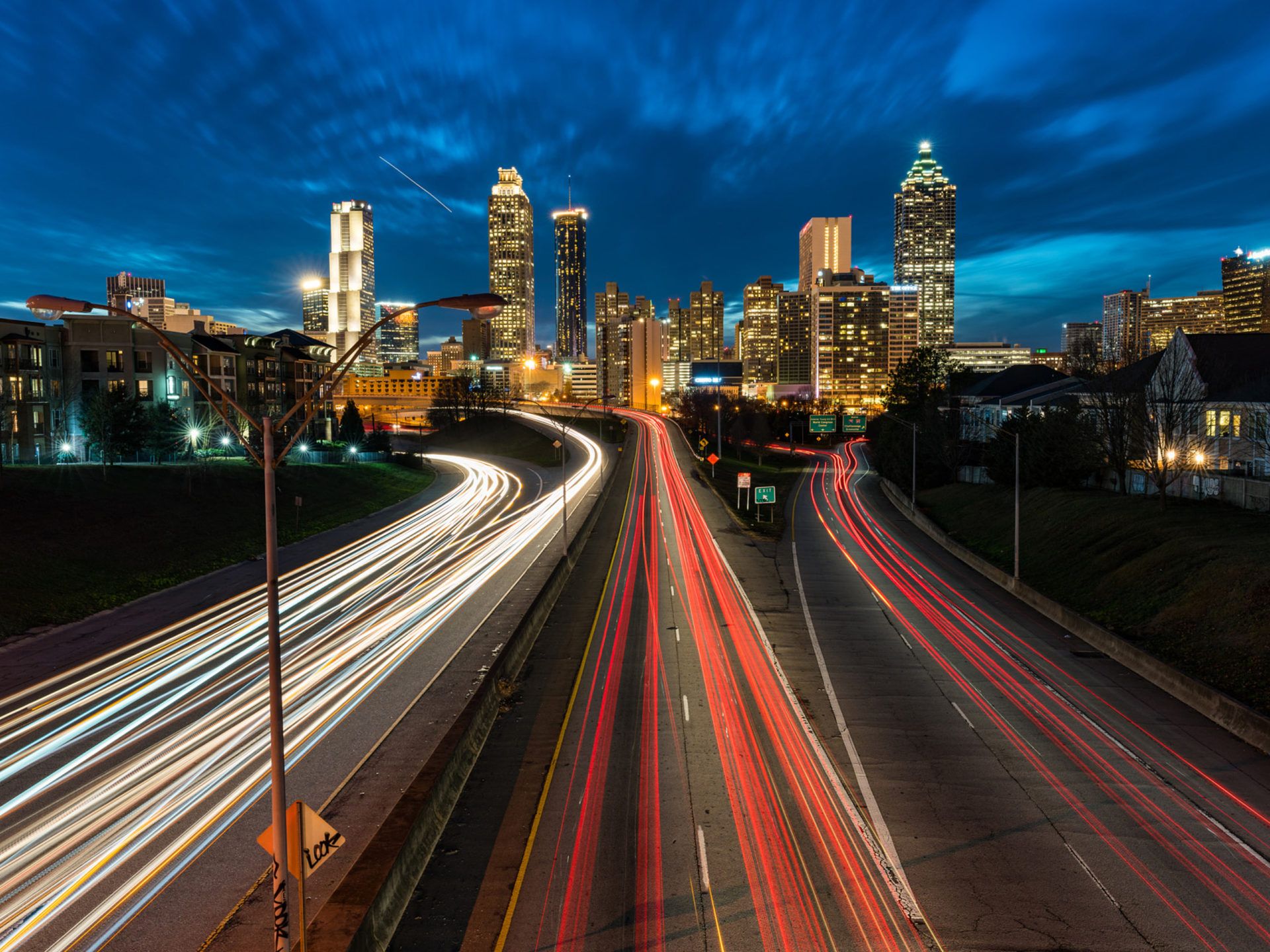 Skyline Atlanta notturno autostrada, 1920x1440 WUXGA, PC