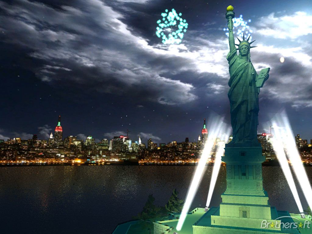 Statua della Libertà fuochi artificio, 1024x768 HD, Laptop