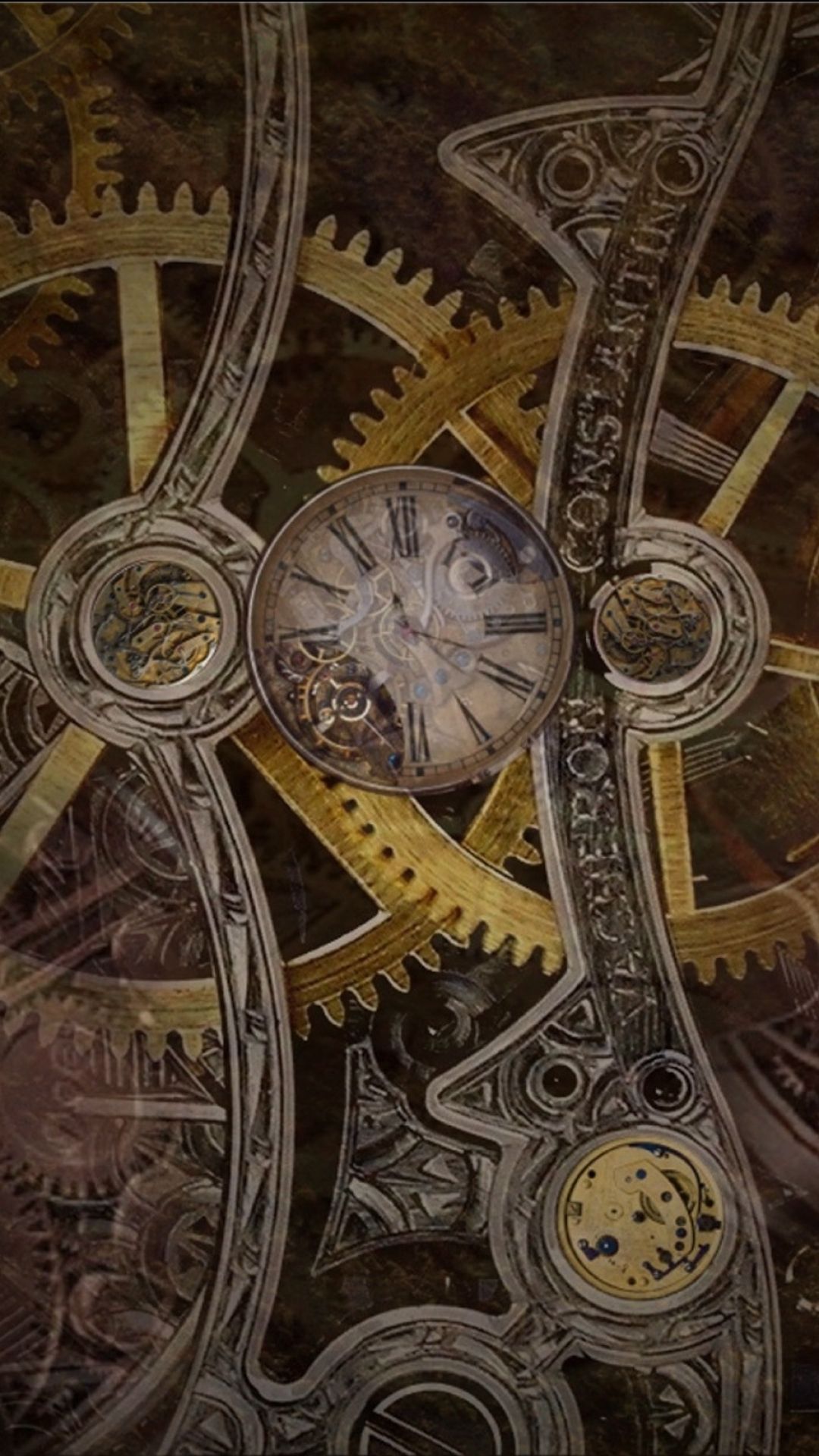 Ingranaggi e orologio steampunk, 1080x1920 Verticale, Telefono