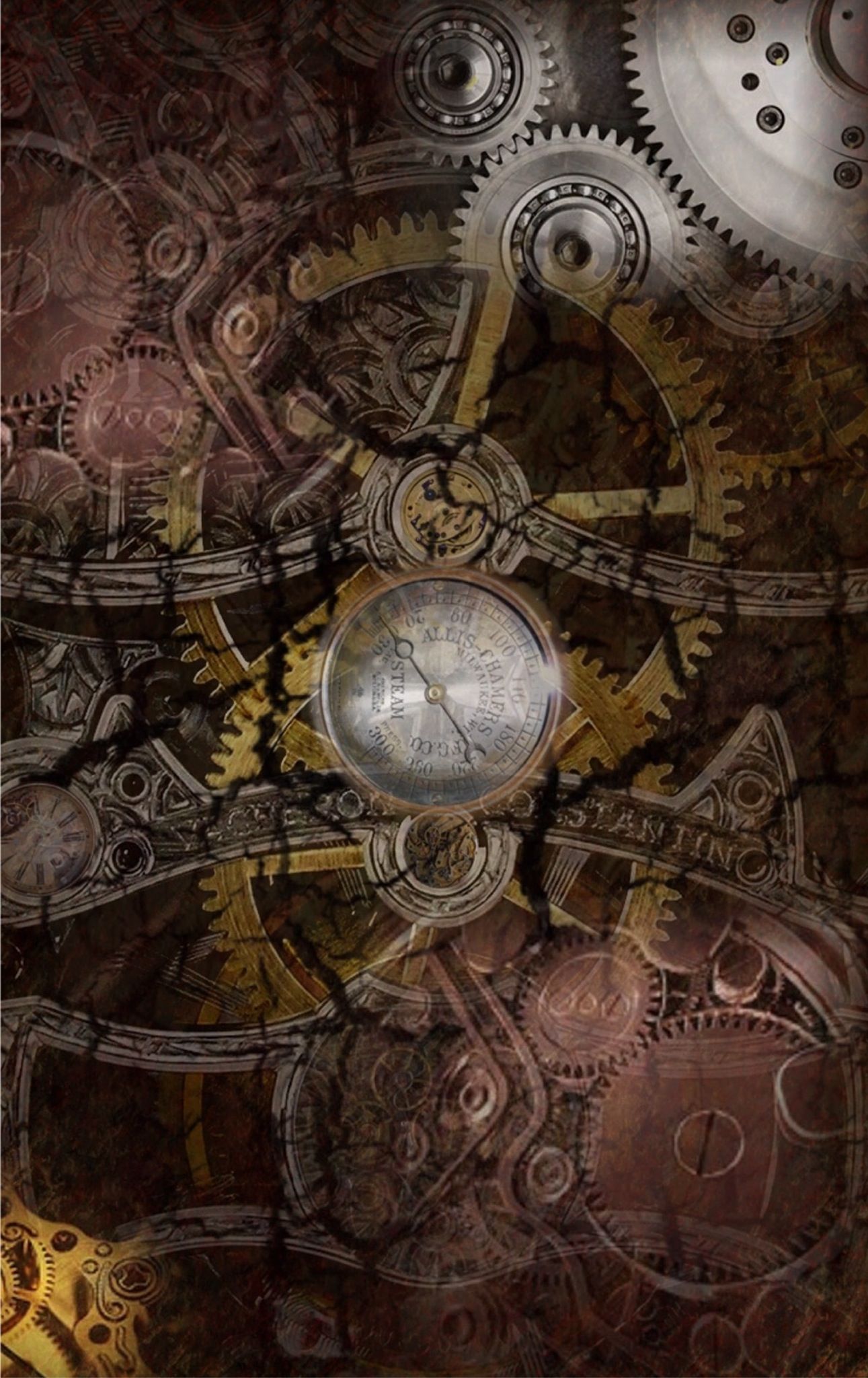 Ingranaggi steampunk marroni, 1291x2048 Full HD Verticale, iPhone