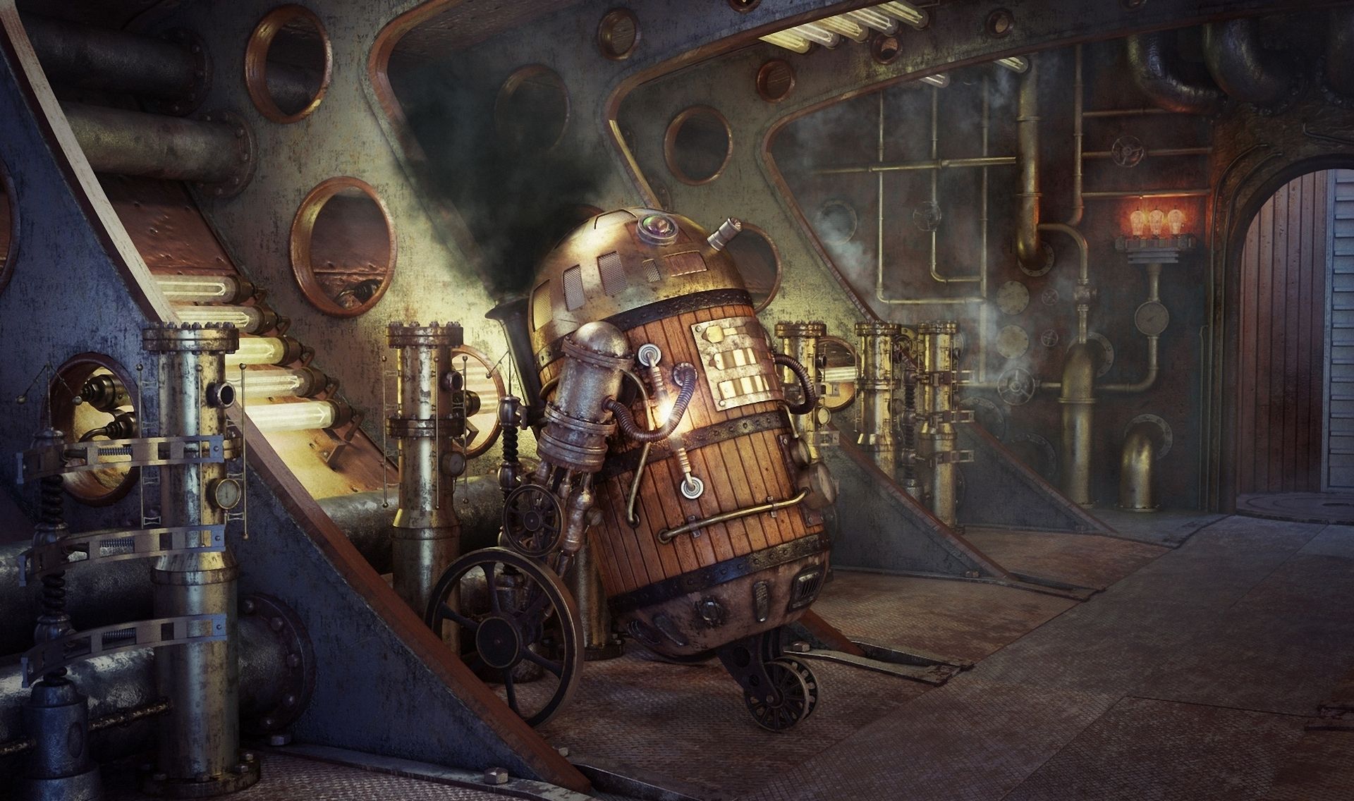 Robot steampunk in officina, 1920x1136 Full HD, iMac