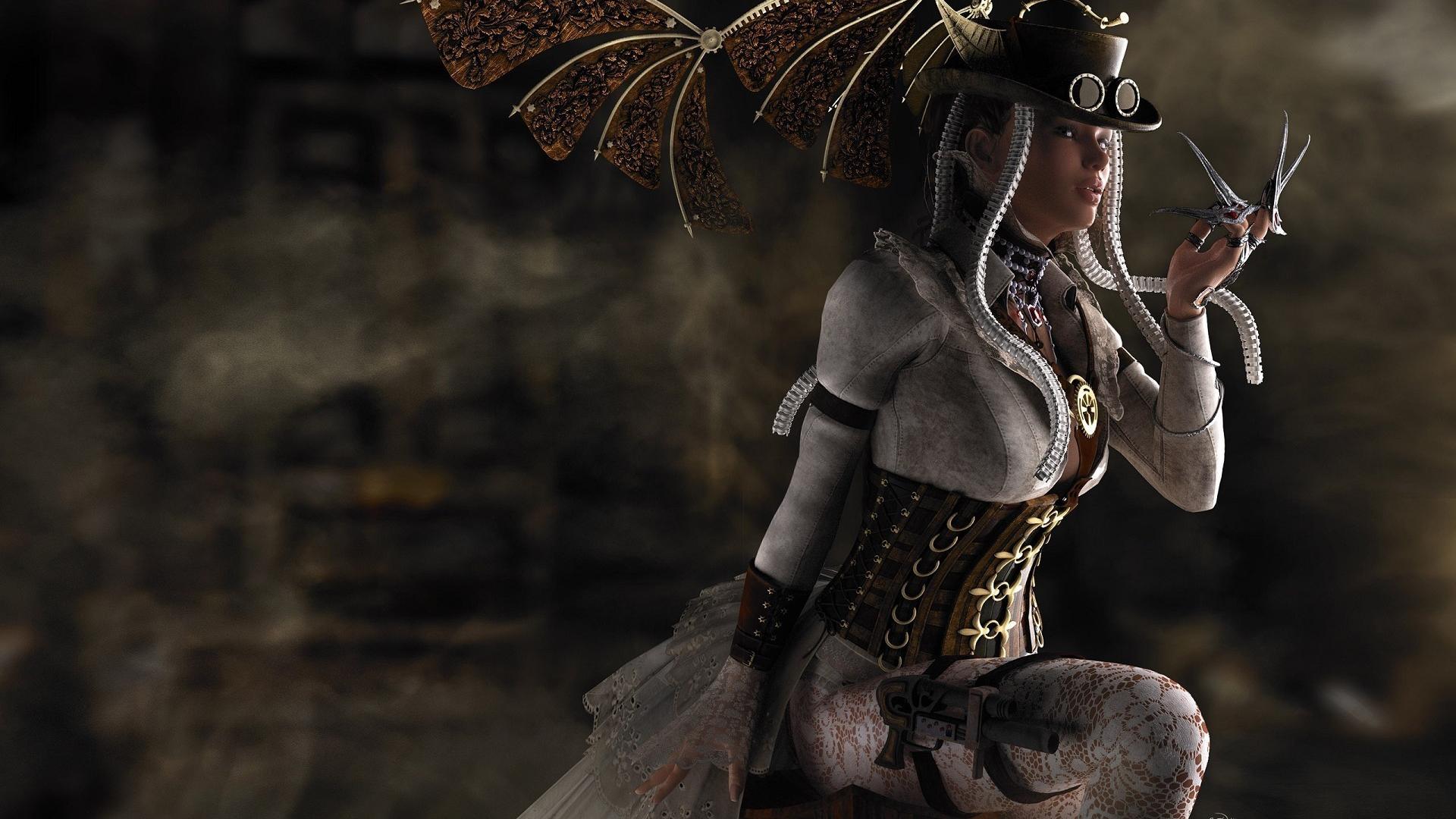 Donna steampunk con cappello alato, 1920x1080 1080p, Desktop