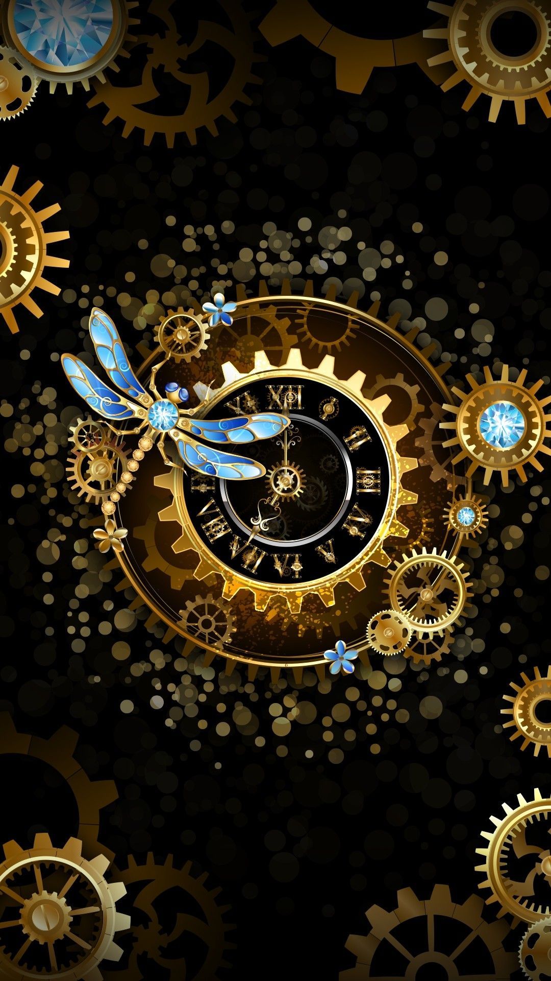 Orologio ingranaggi libellula steampunk, 1080x1920 Verticale, Telefono