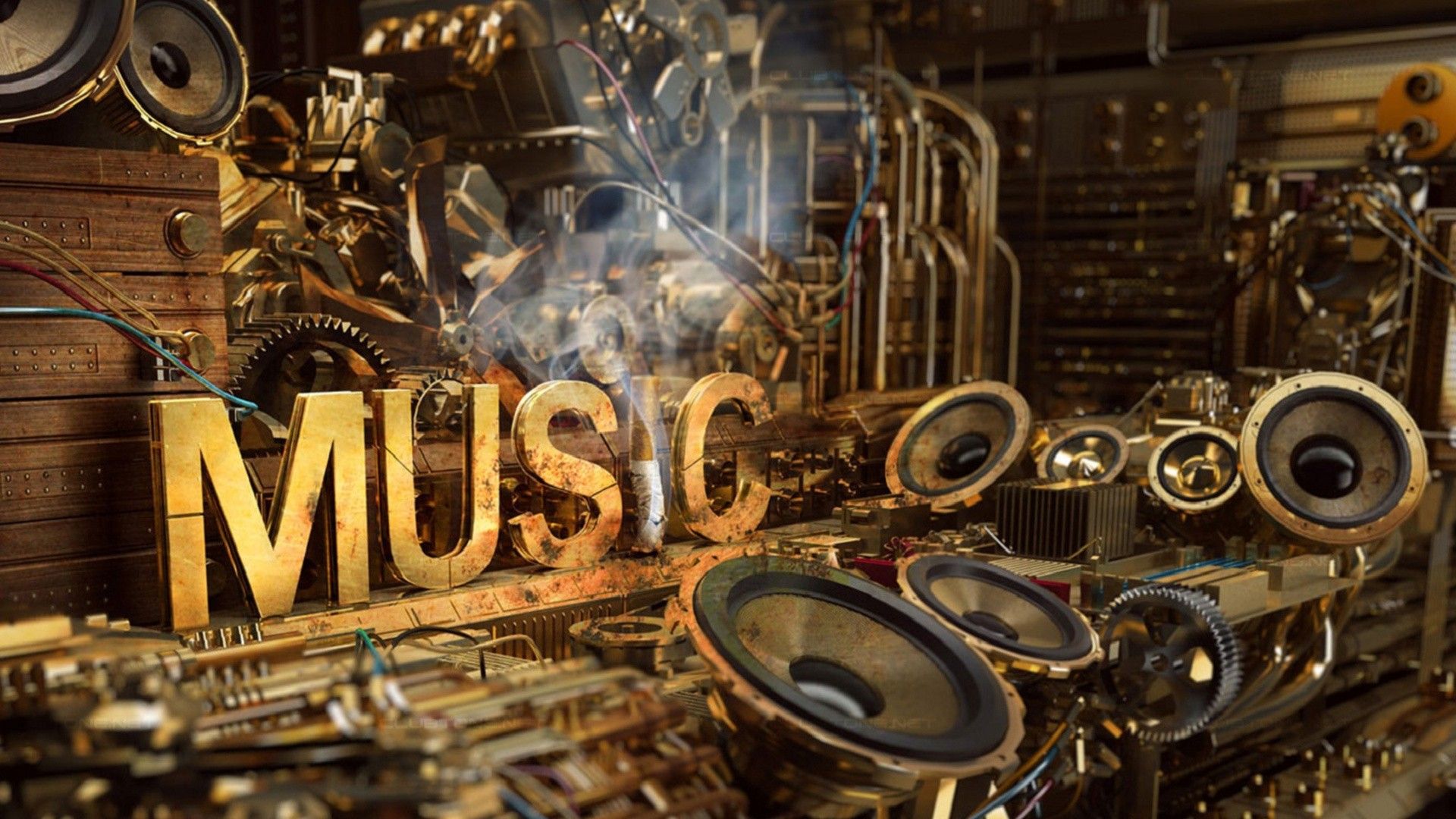Ingranaggi steampunk con altoparlanti musicali, 1920x1080 1080p, Desktop