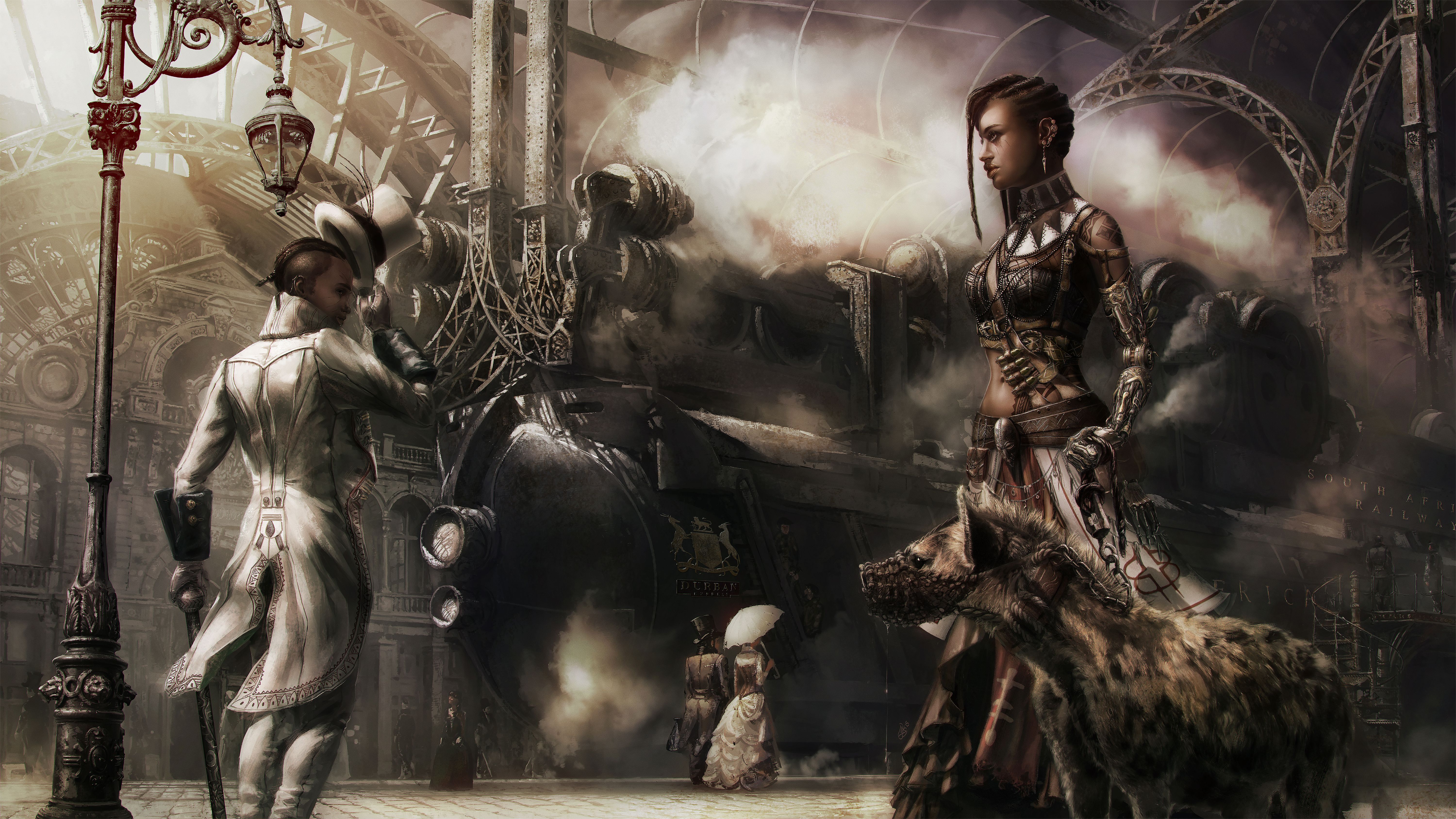 Donne steampunk con macchinari ingranaggi, 6000x3375 UHD, PC 4K
