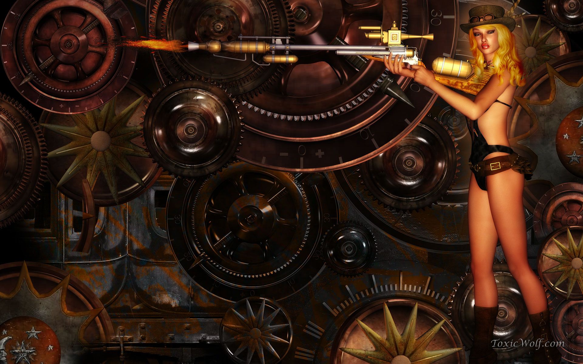 donna con fucile steampunk, 1920x1200 Full HD+, Desktop