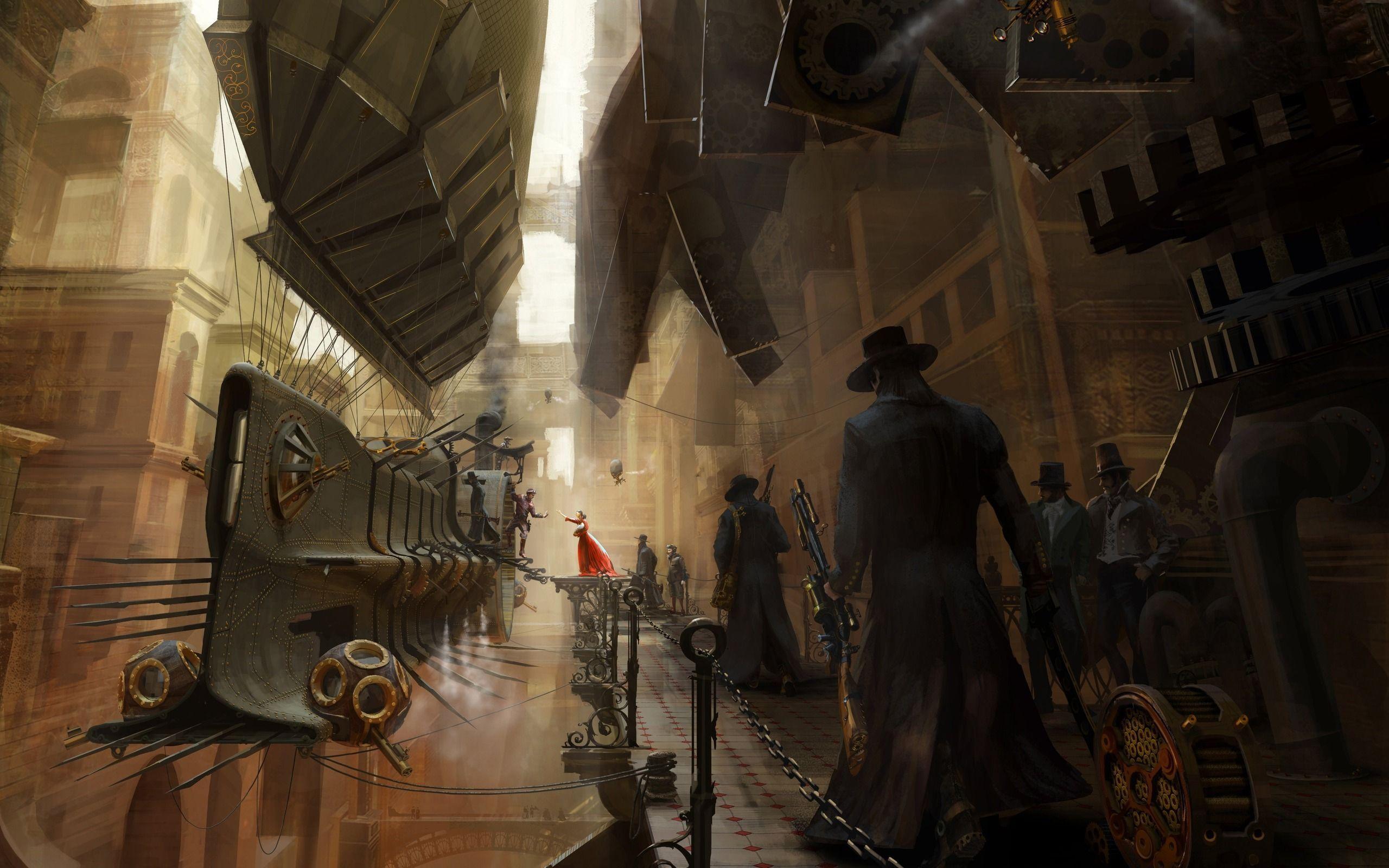 Città steampunk con ingranaggi, 2560x1600 2K, Desktop