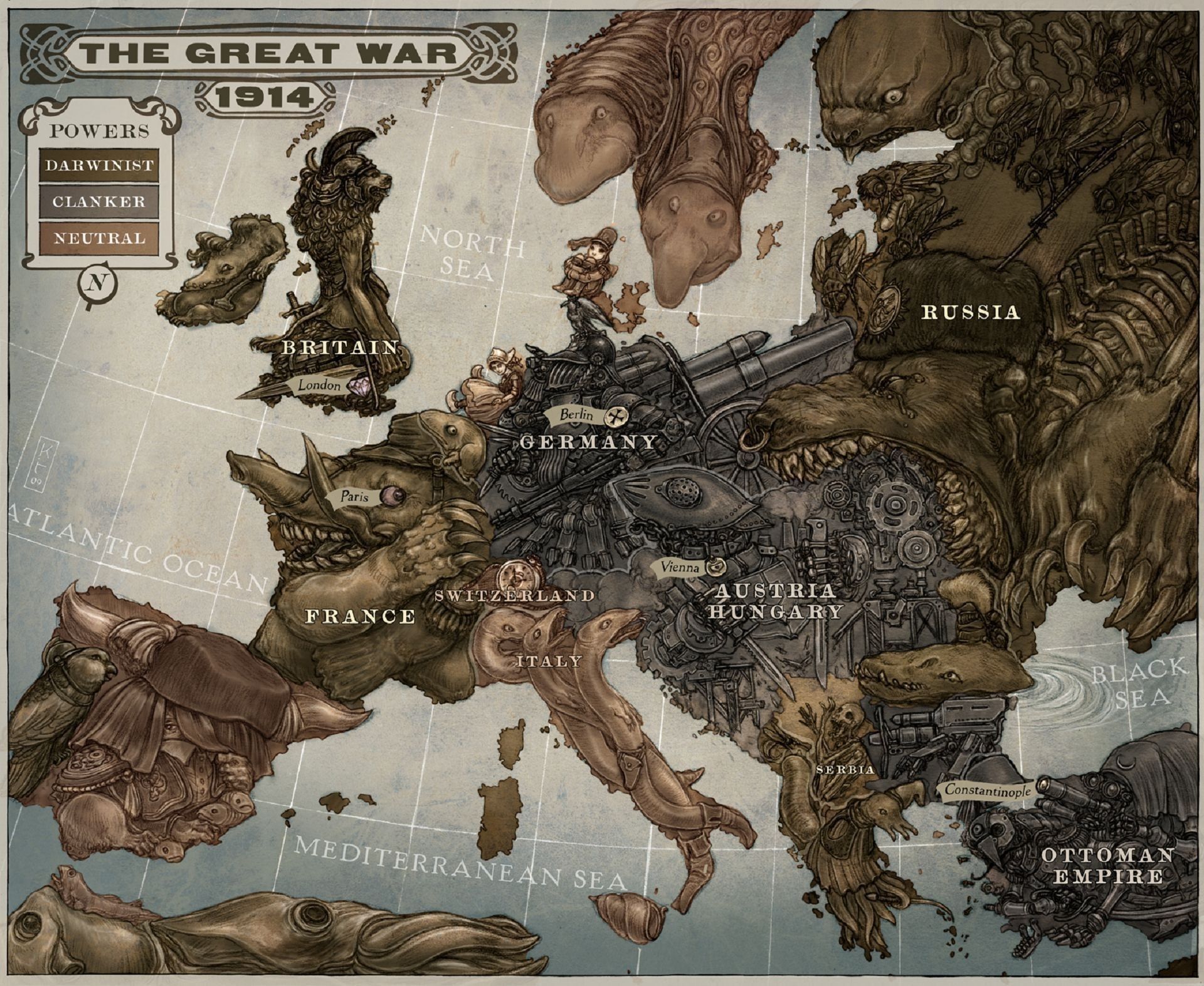 Mappa Europa steampunk Grande Guerra, 1920x1573 Full HD+, Laptop