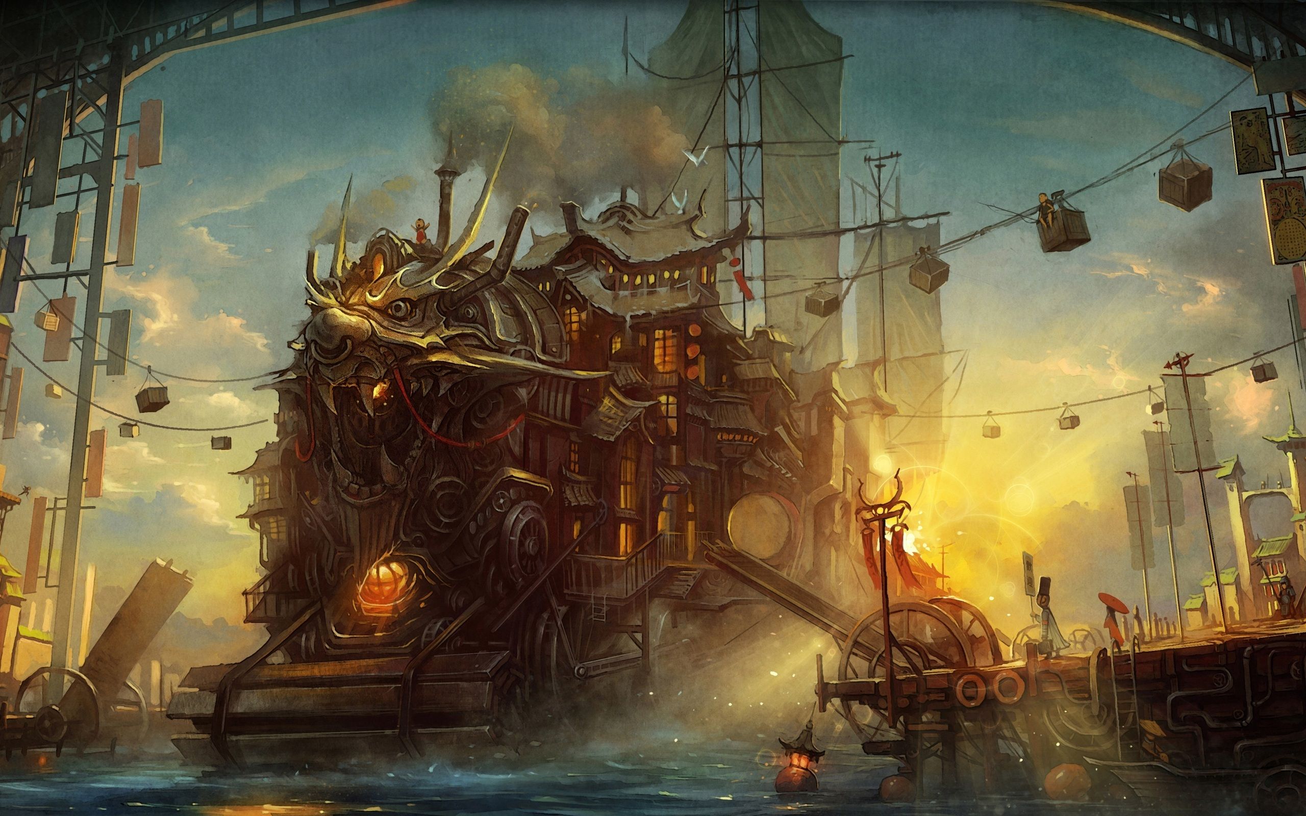Nave meccanica steampunk porto, 2560x1600 2K+, Desktop