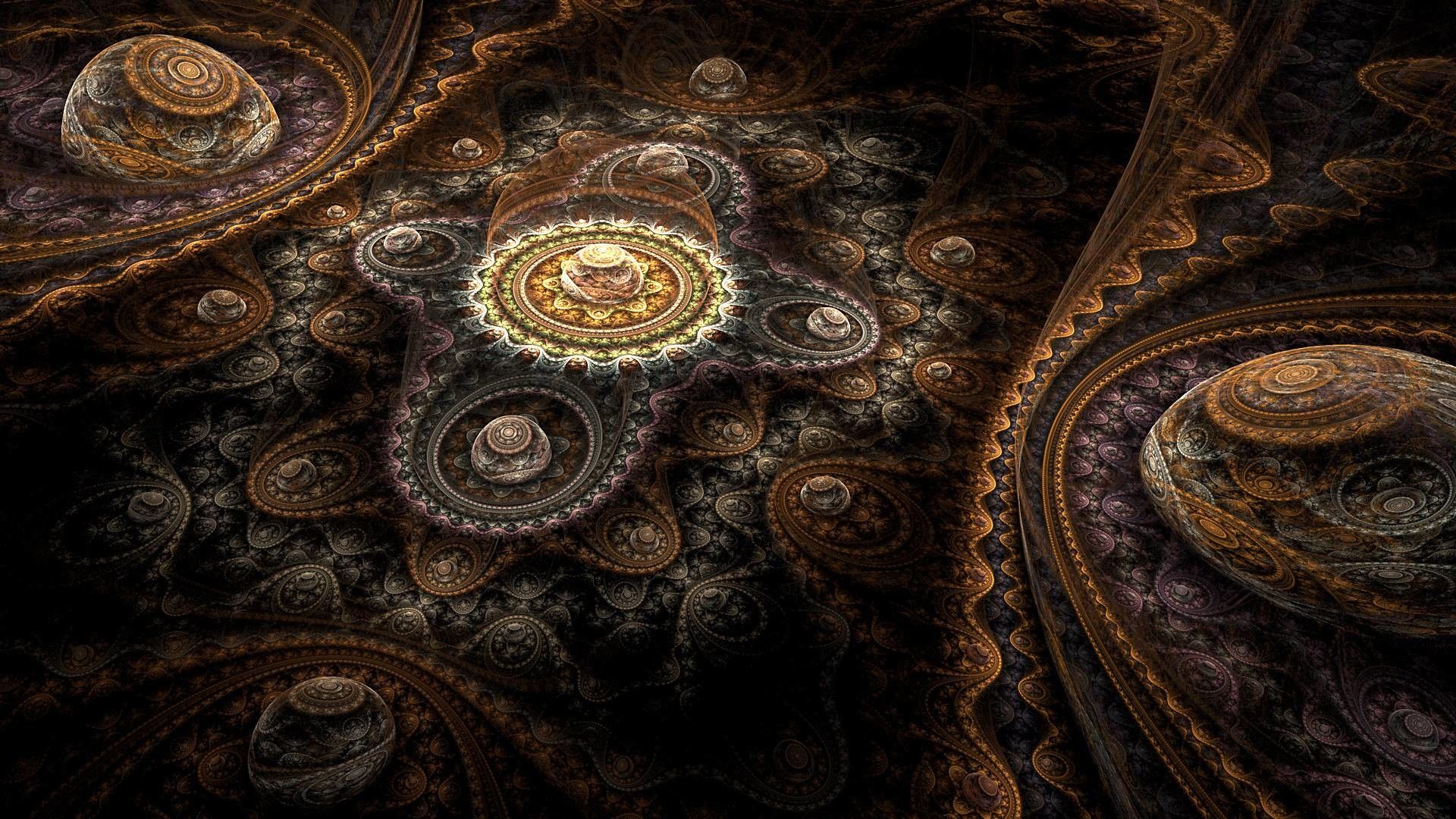 Ingranaggi frattali steampunk dorati, 1920x1080 Full HD 1080p, PC Desktop
