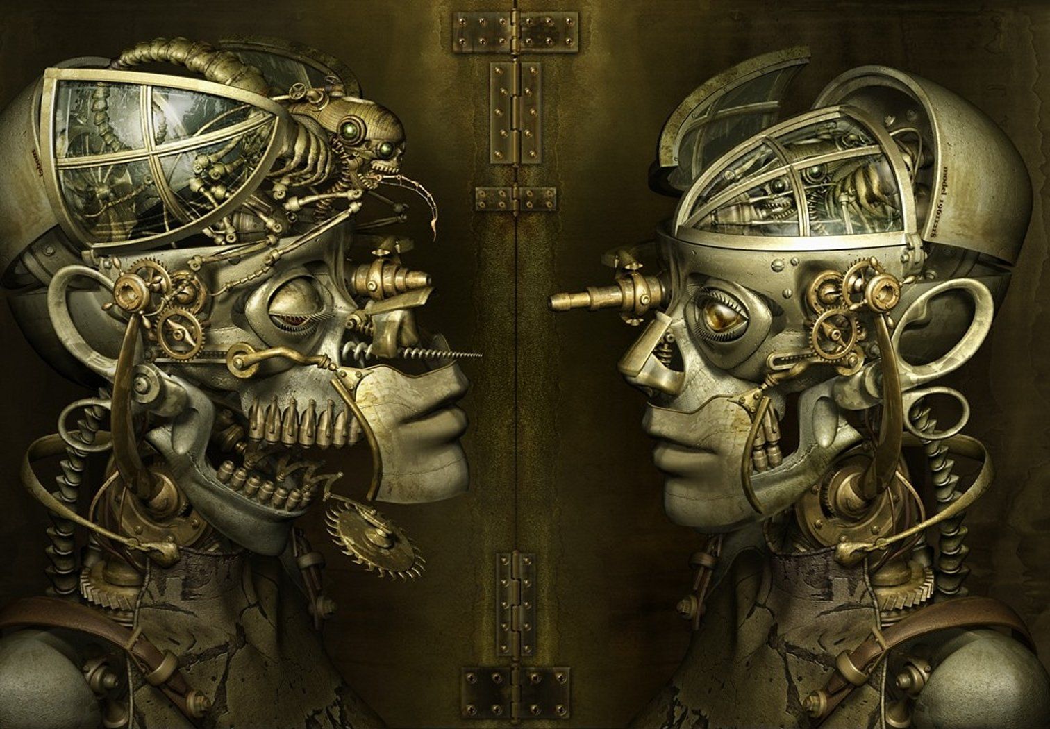 Teste meccaniche steampunk dorate, 1512x1050 720p, Laptop