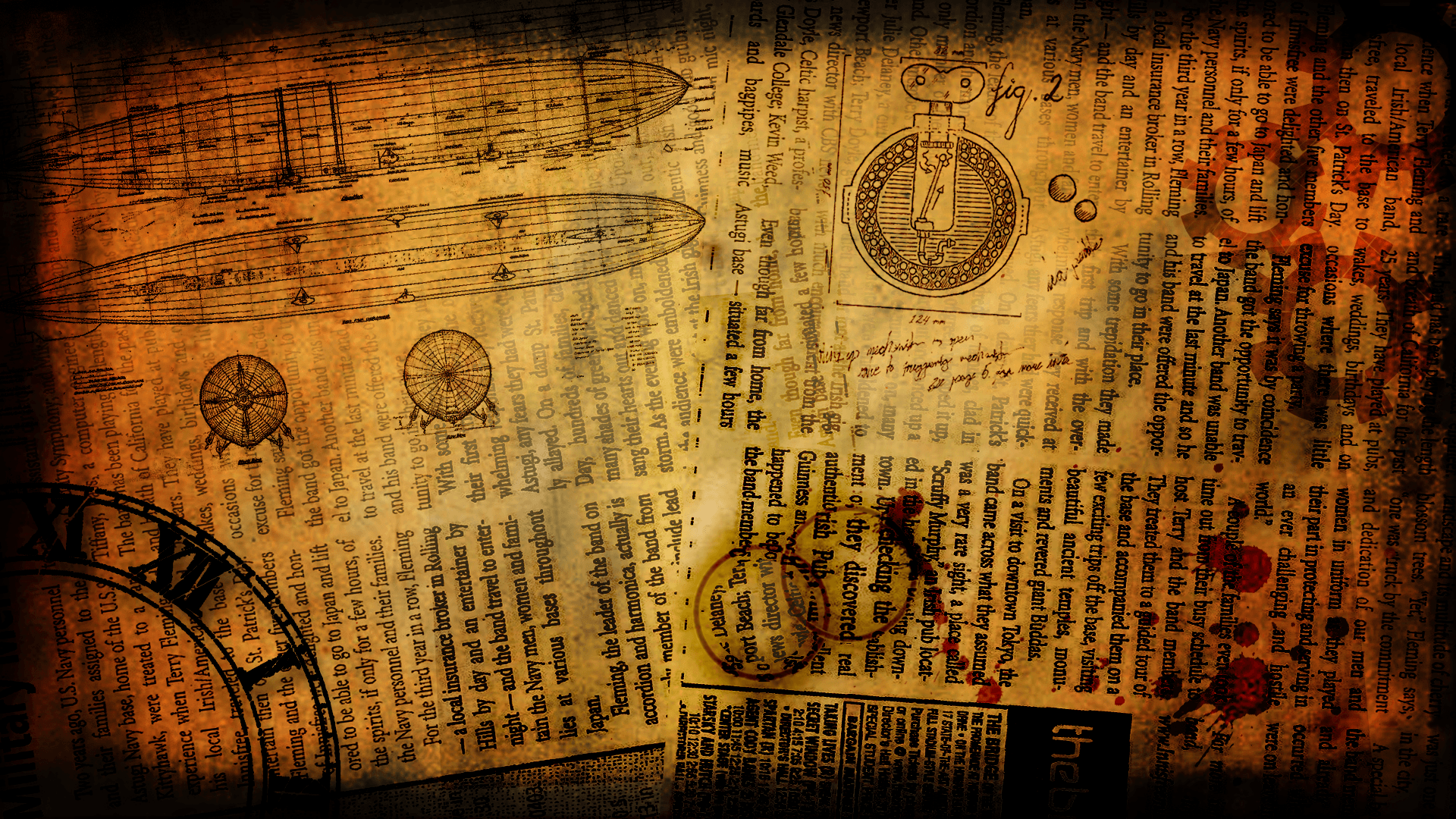 Schizzi steampunk pergamena antica, 1920x1080 Full HD, PC