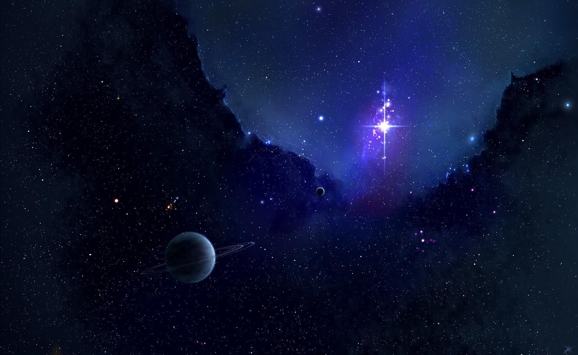 Stelle viola e pianeta spazio, 1920x1180 Full HD, PC