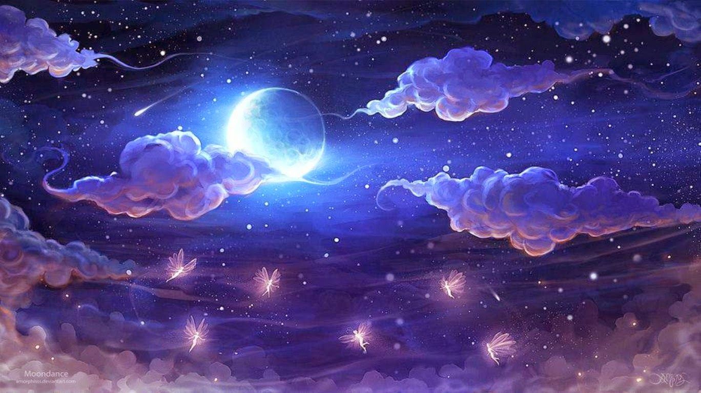 Luna e stelle viola notturne, 1368x768 720p, PC