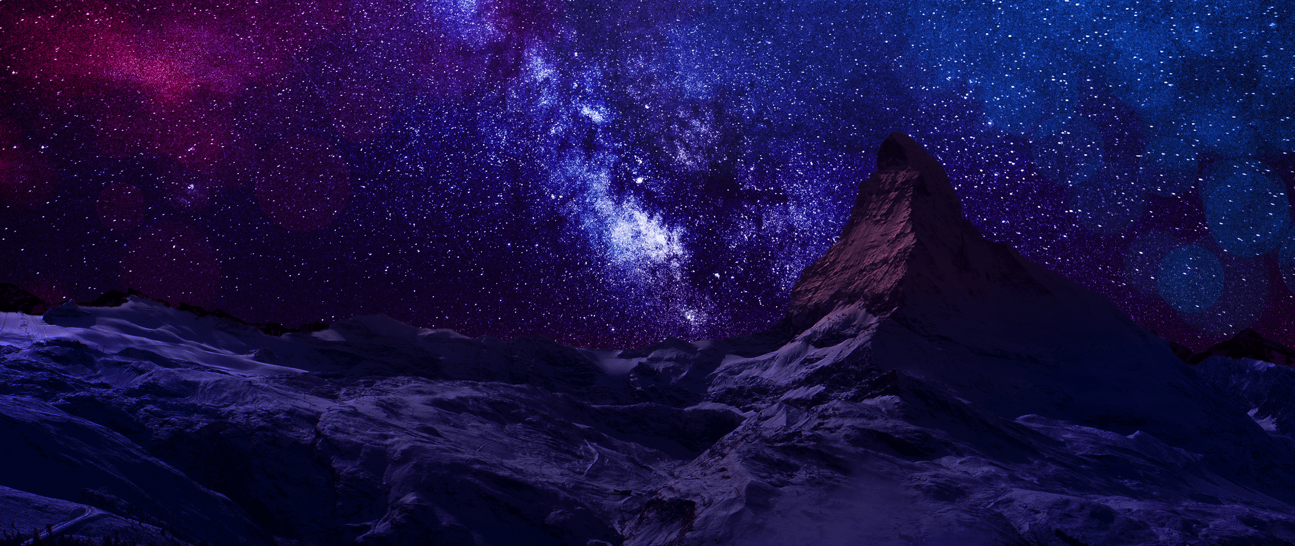 Montagna sotto cielo stellato viola, 2560x1080 Panoramico, Monitor Gaming