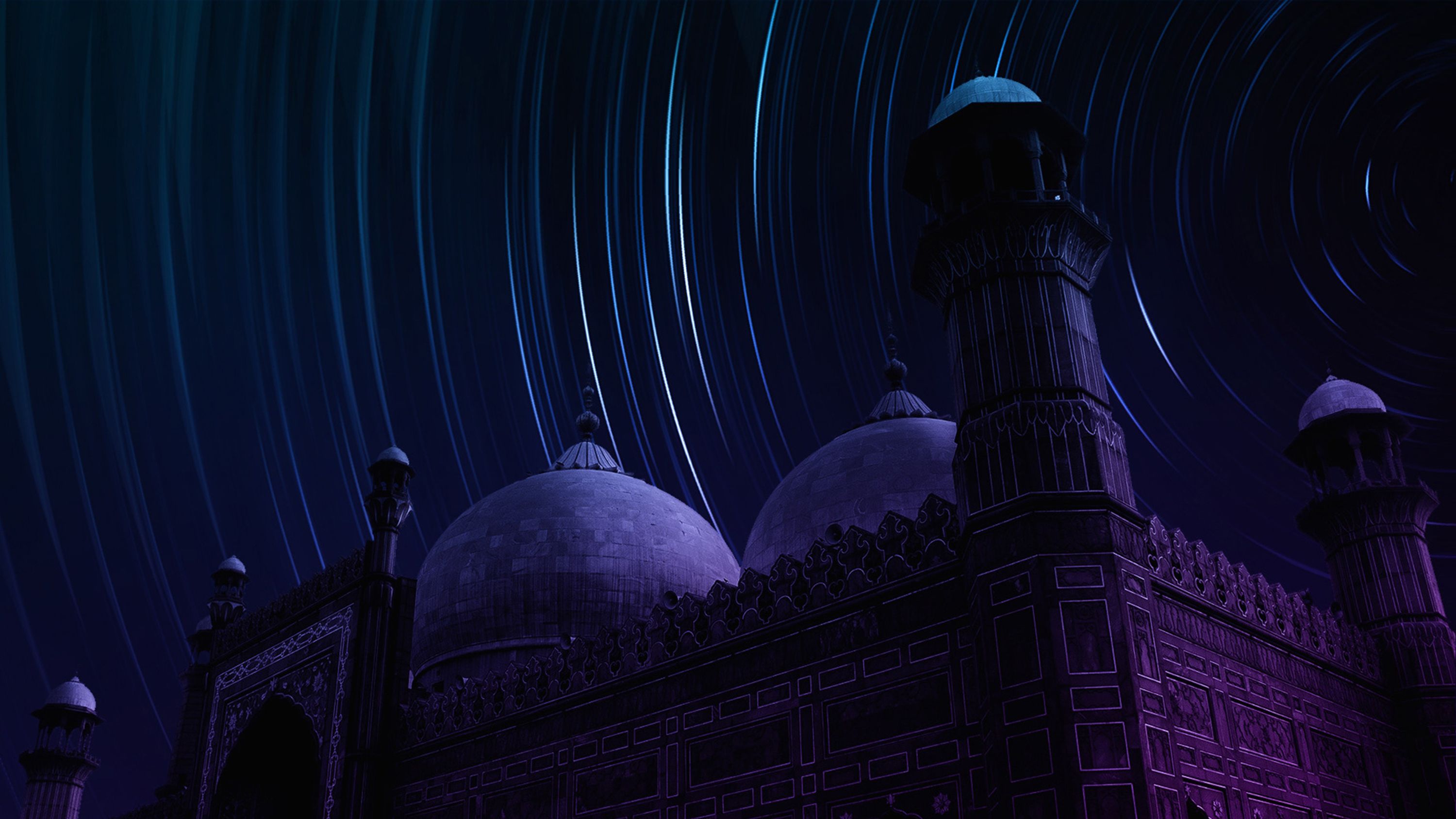 Moschea Badshahi scie stellari viola, 3000x1688 2K, Laptop
