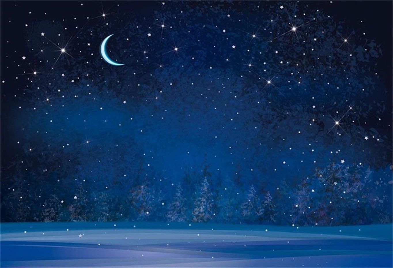 Notte stellata cartoon foresta invernale, 1364x929 HD, Desktop