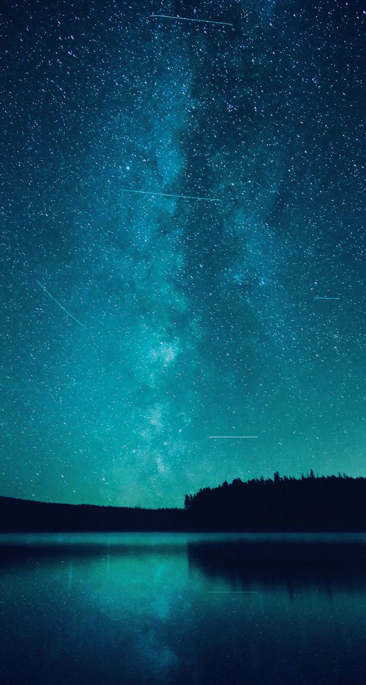 Cielo stellato su lago notturno, 744x1392 Verticale, iPhone Pro Max