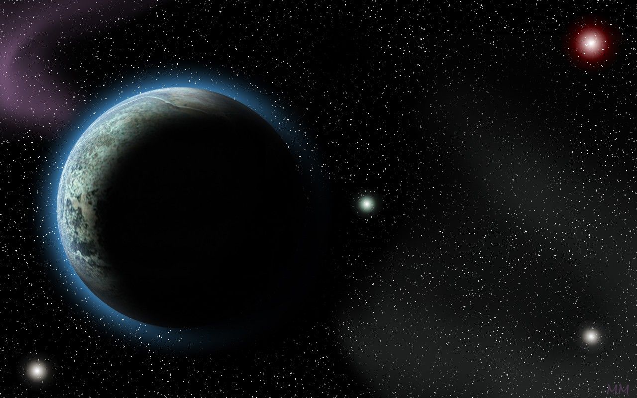 Pianeta oscuro nello spazio stellato, 1280x800 HD, Desktop