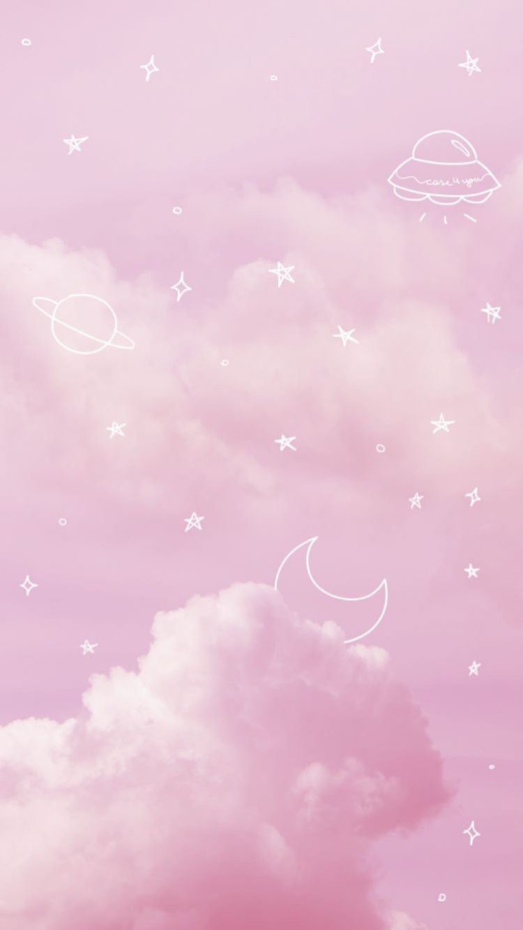 Nuvole rosa con stelle e luna, 750x1334 Verticale, Mobile