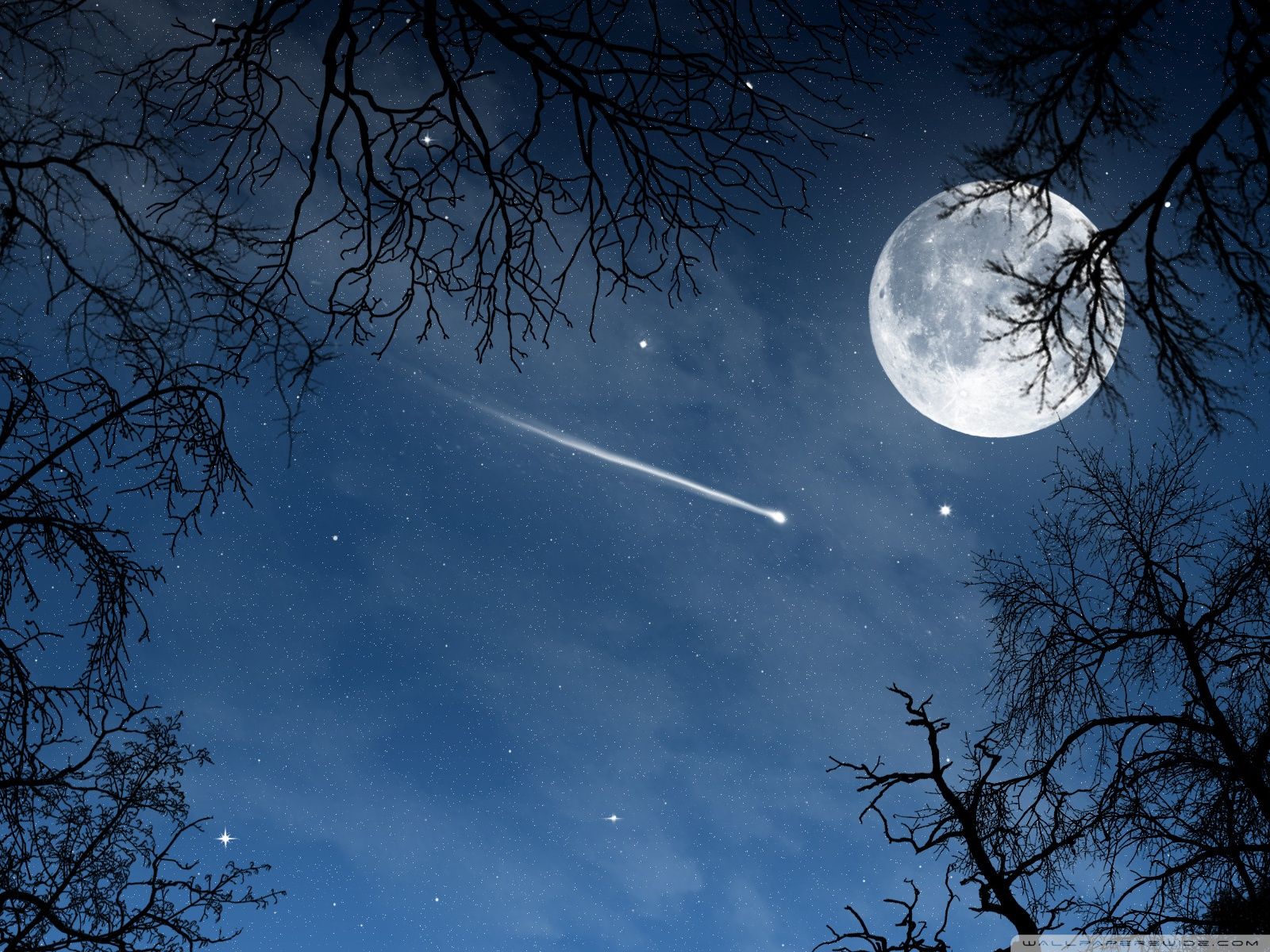 Luna e stella cadente notturna, 1600x1200 HD Ready, Monitor Gaming