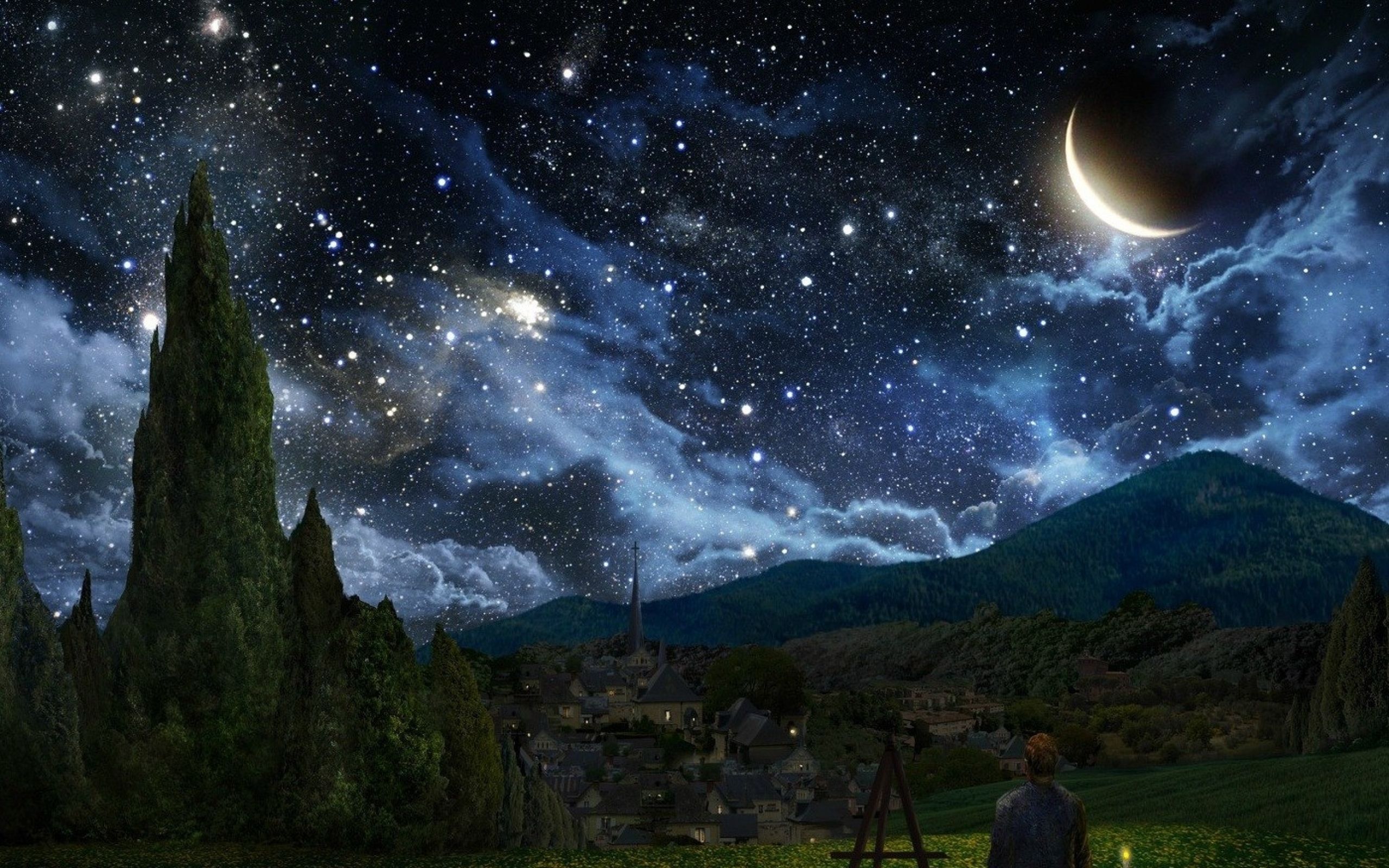Cielo stellato con luna crescente, 2560x1600 WQXGA, Desktop