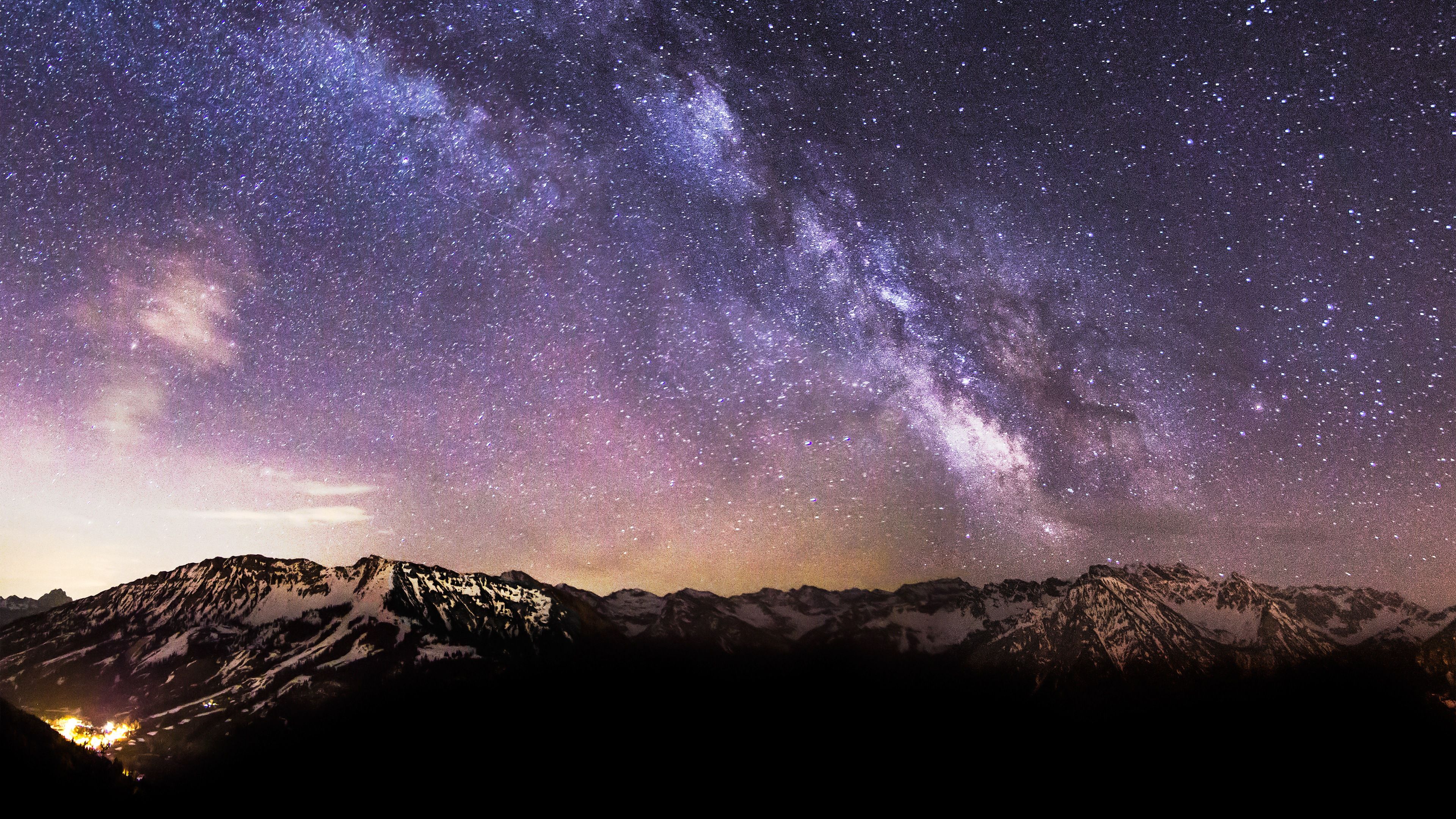 Via Lattea su montagne innevate, 3840x2160 4K Ultra HD, Desktop