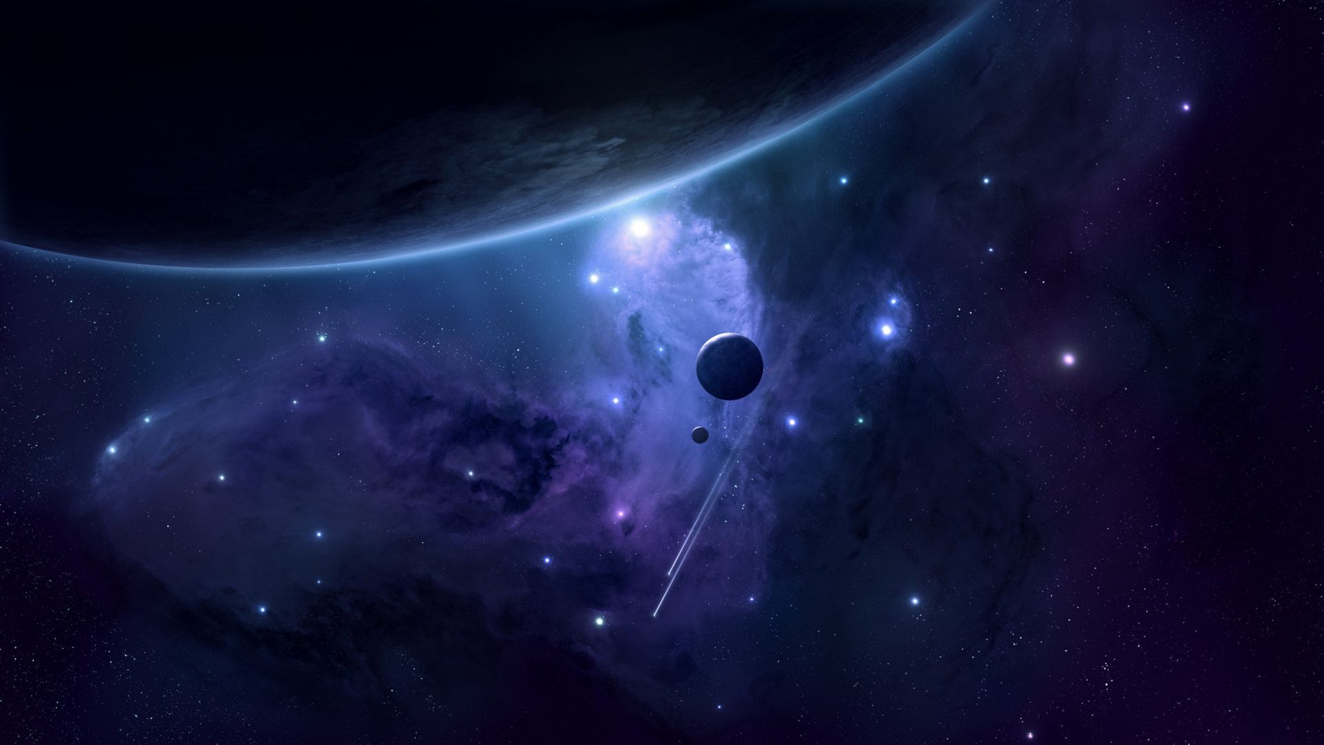 Pianeta e nebulosa stellare blu, 1920x1080 1080p, Desktop
