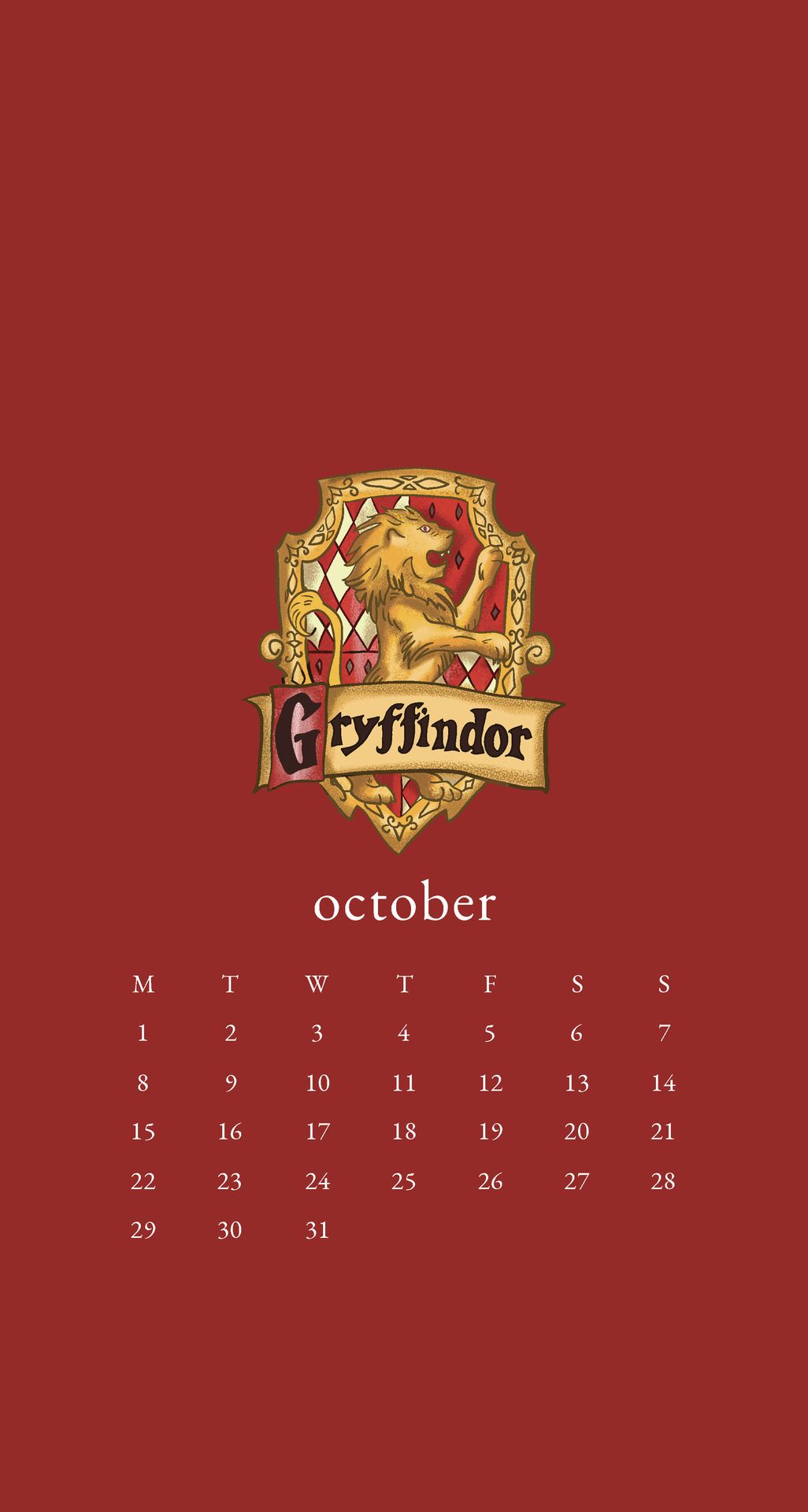 Stemma Grifondoro calendario ottobre, Harry Potter, 1026x1920 Verticale, Telefono