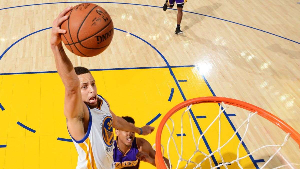 Stephen Curry schiacciata basket, 1200x675 HD, Laptop