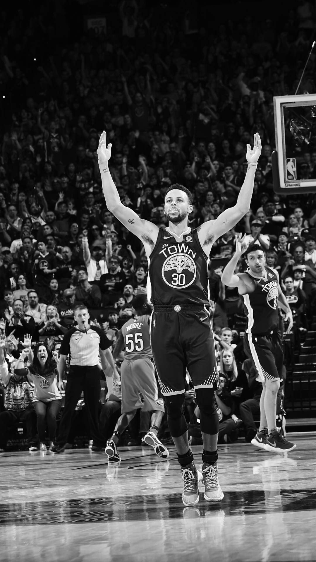Stephen Curry campo basket bianco nero, 1080x1920 Full HD Verticale, Smartphone