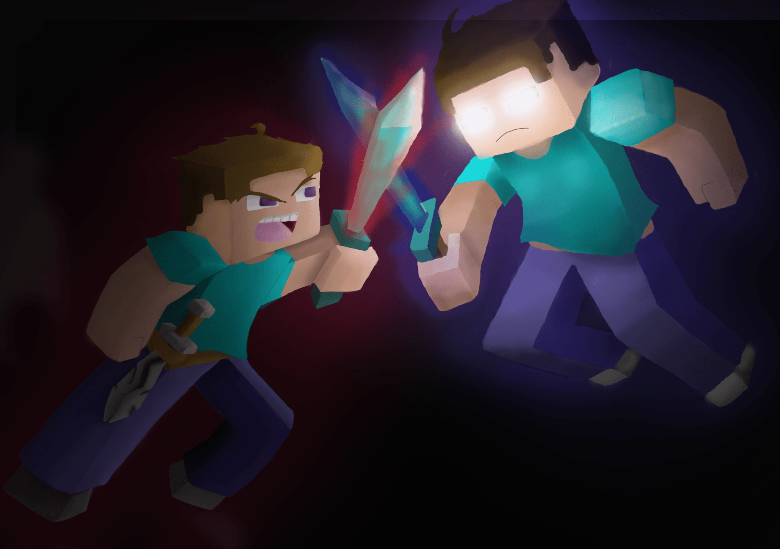Steve contro Herobrine, Minecraft, gioco sandbox, 2568x1808 WQXGA, Desktop