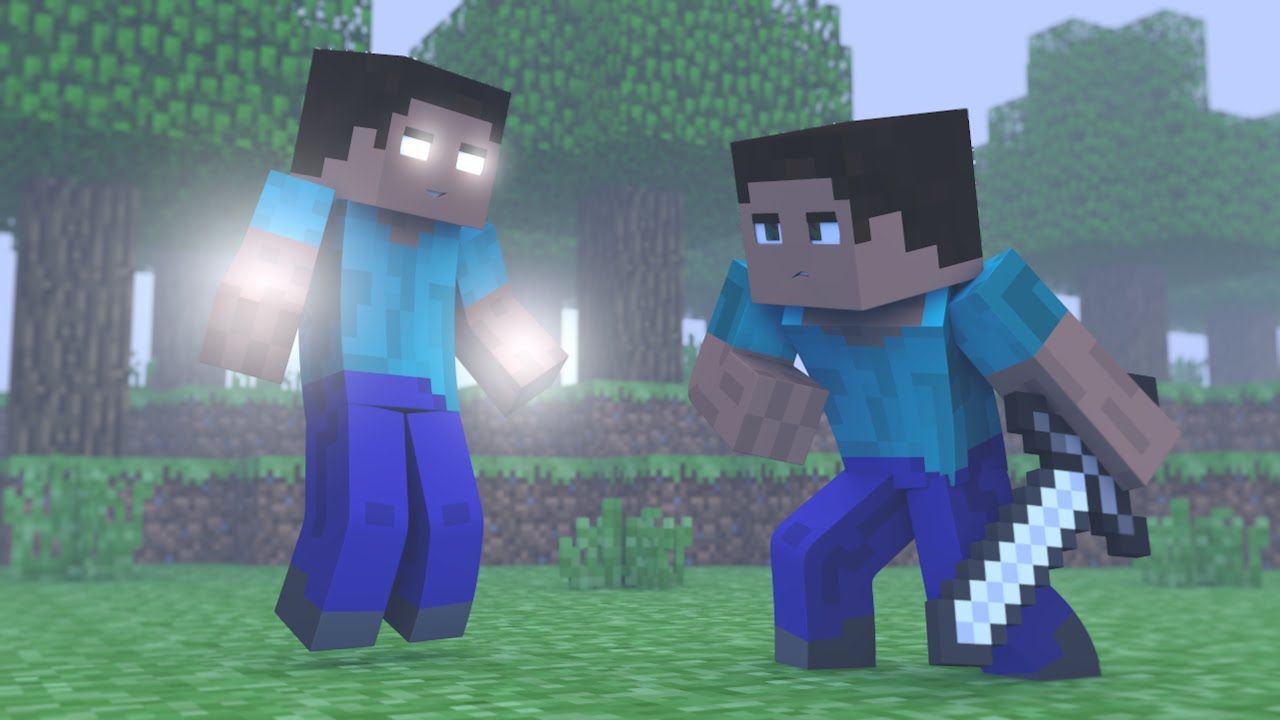 Steve e Herobrine, spade diamante, 1270x720 HD, PC Desktop