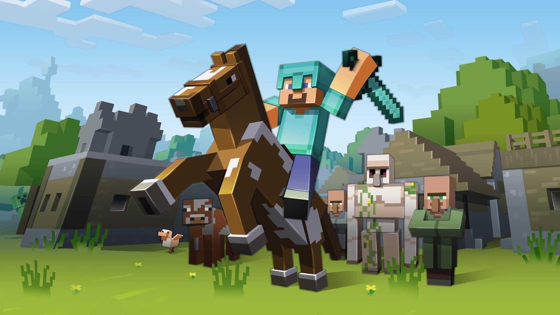Steve a cavallo, Minecraft, gioco sandbox, 1920x1080 Full HD 1080p, Desktop