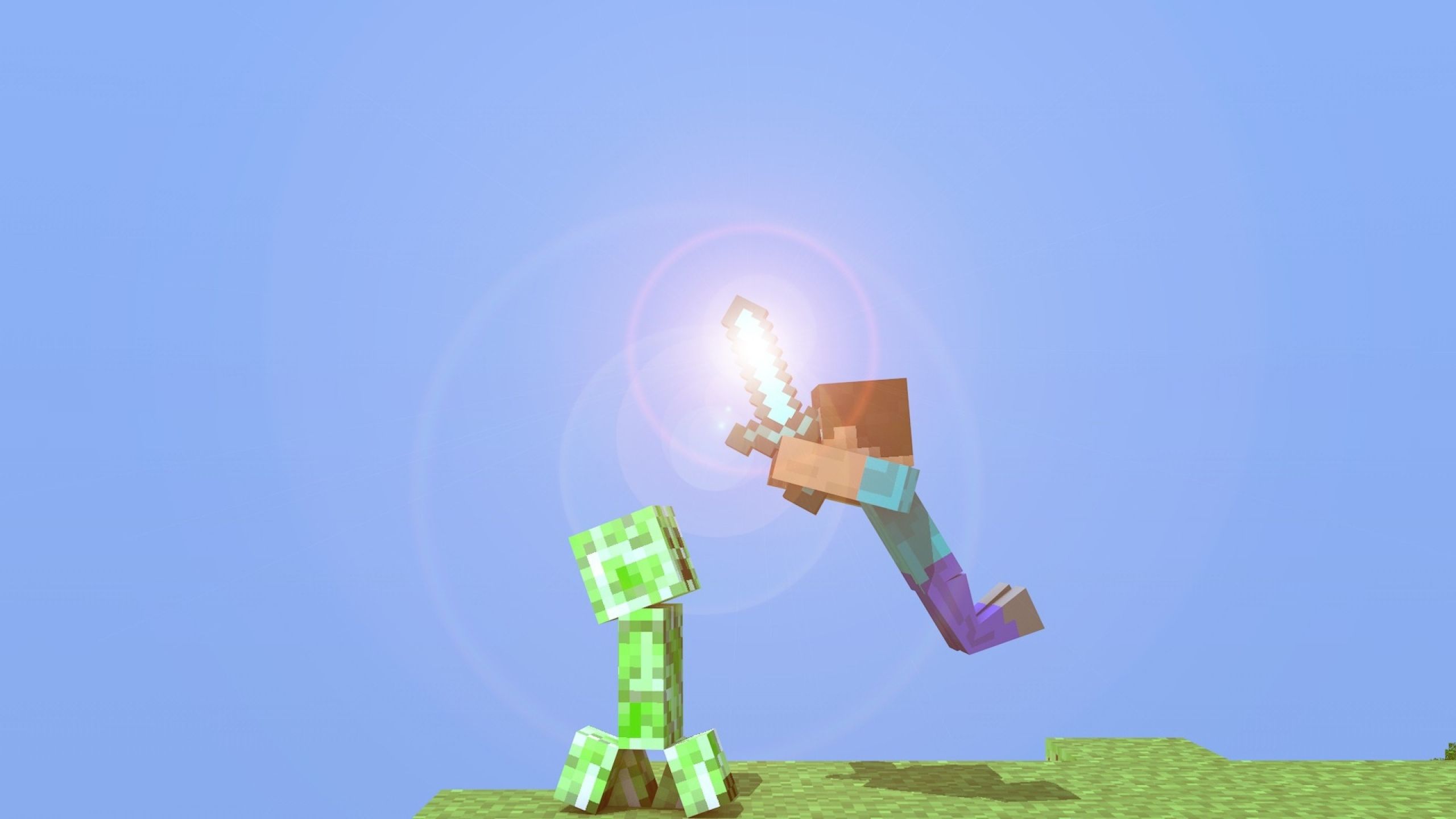 Steve attacca Creeper Minecraft, 2560x1440 2K QHD, PC