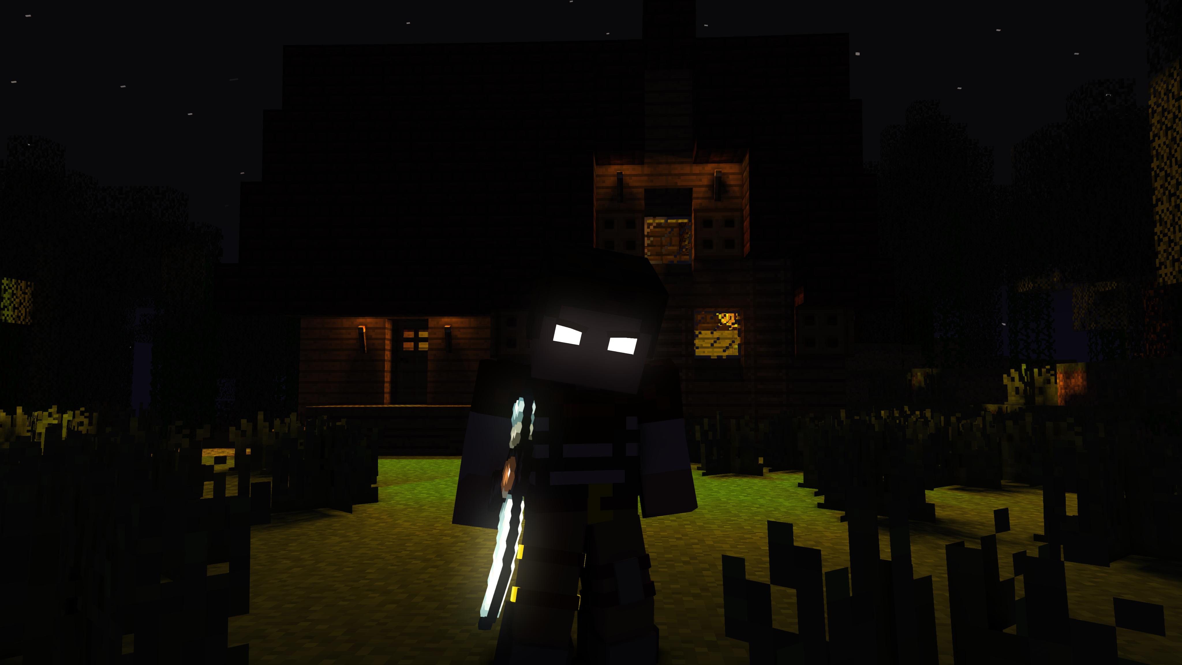 Herobrine Minecraft notte casa, 4096x2304 4K, Desktop 4K