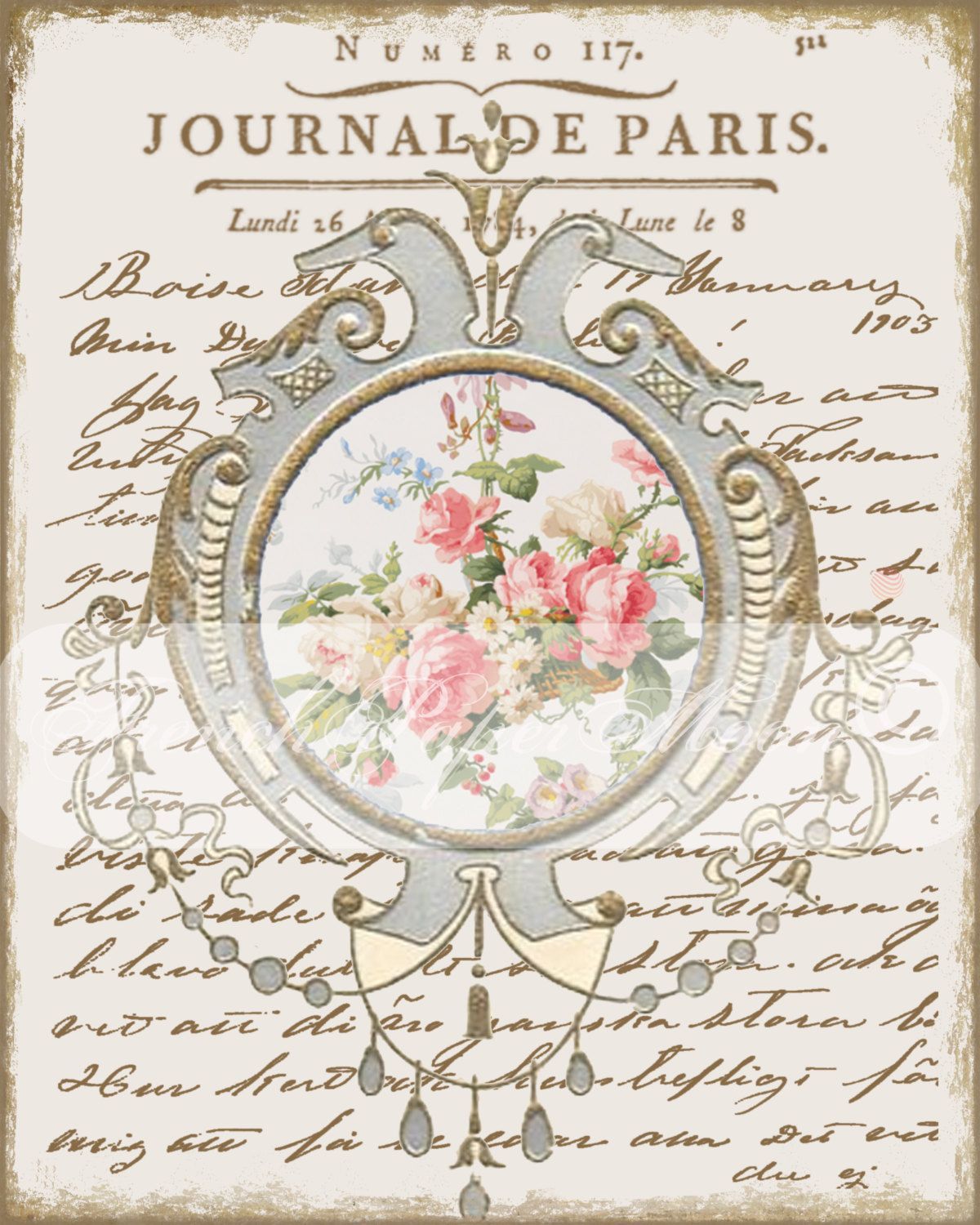 Journal de Paris con rose vintage, 1200x1500 Verticale, Mobile