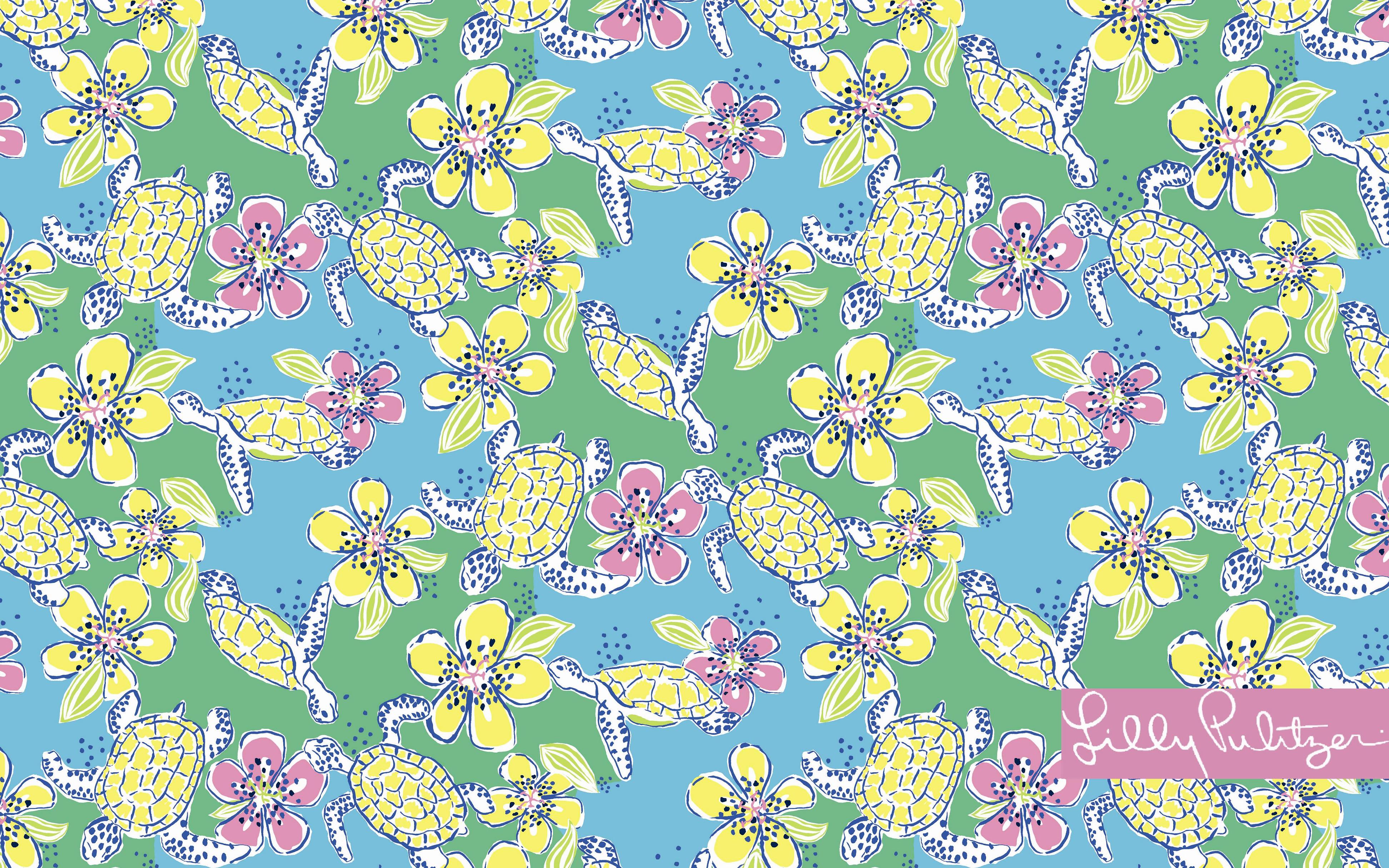 Pattern tartarughe e fiori Lilly Pulitzer, 3888x2431 4K, PC Desktop