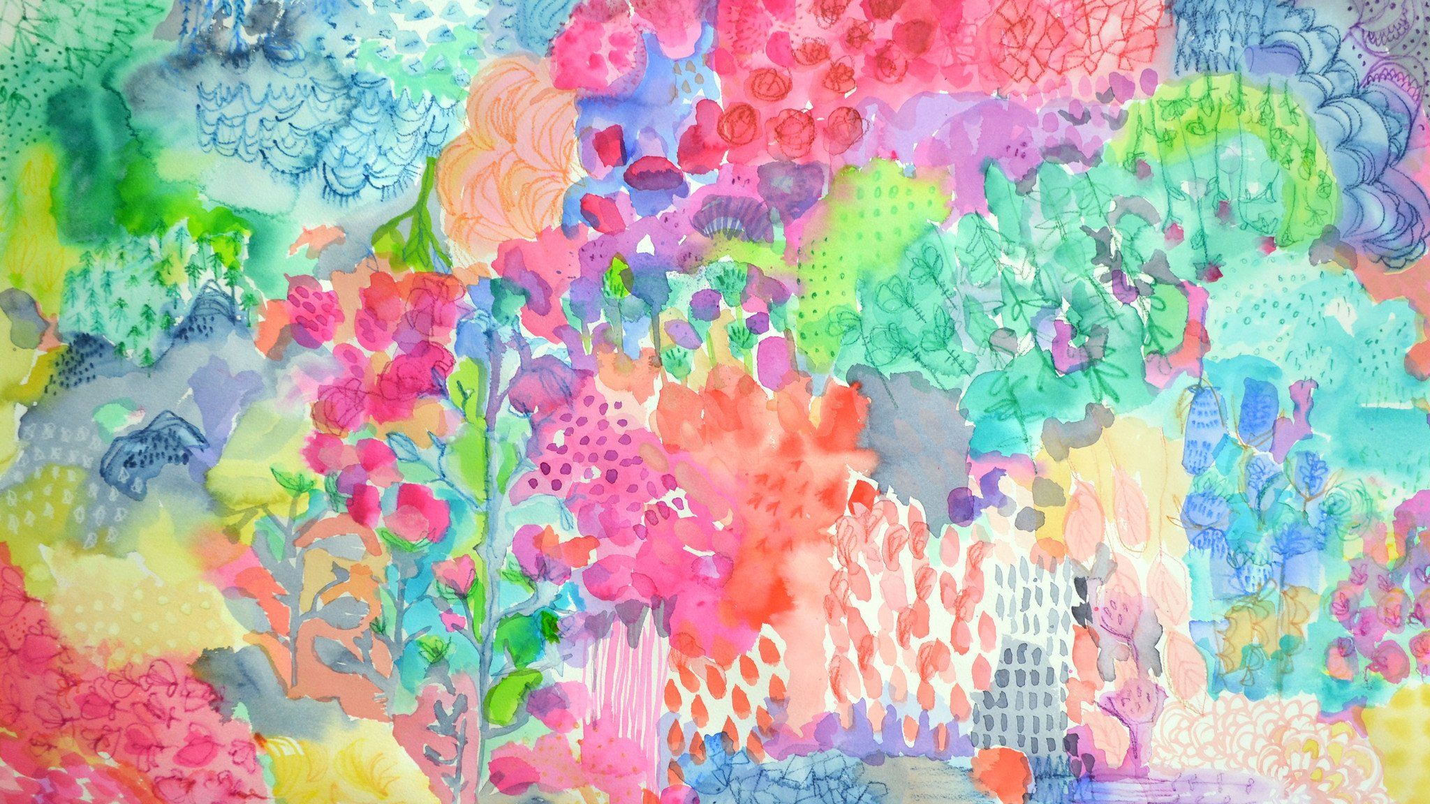 Fiori acquerello colorato astratto, 2048x1152 alta risoluzione, PC